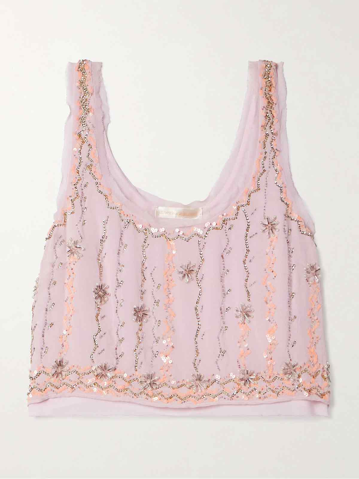 Ensor cropped embellished chiffon top LOVESHACKFANCY