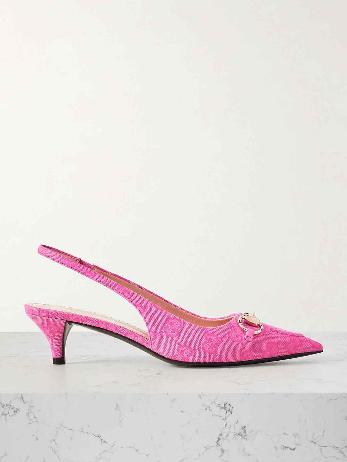 Erin horsebit-detailed canvas-jacquard slingback pumps GUCCI