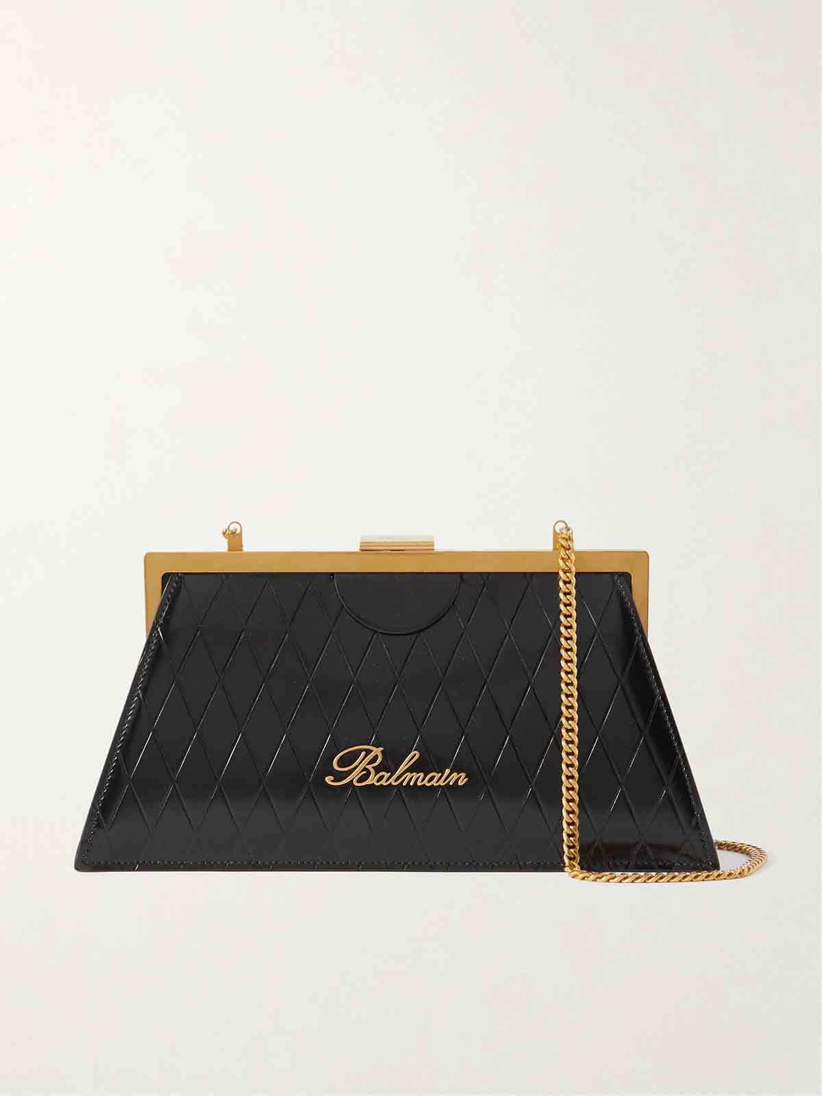 Evening embossed quilted glossed-leather clutch BALMAIN