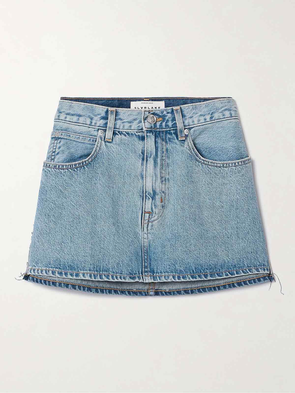 Frayed paneled denim mini skirt SLVRLAKE