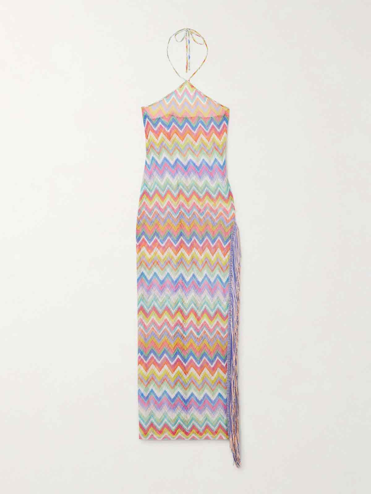 Fringed striped crochet-knit coverup MISSONI