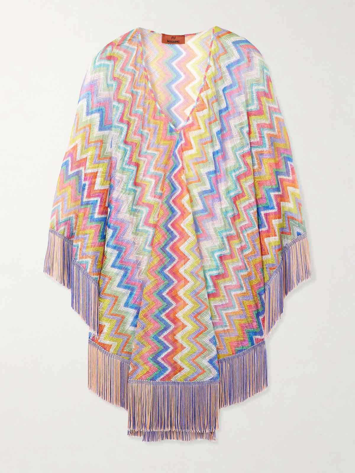 Fringed striped crochet-knit kaftan MISSONI