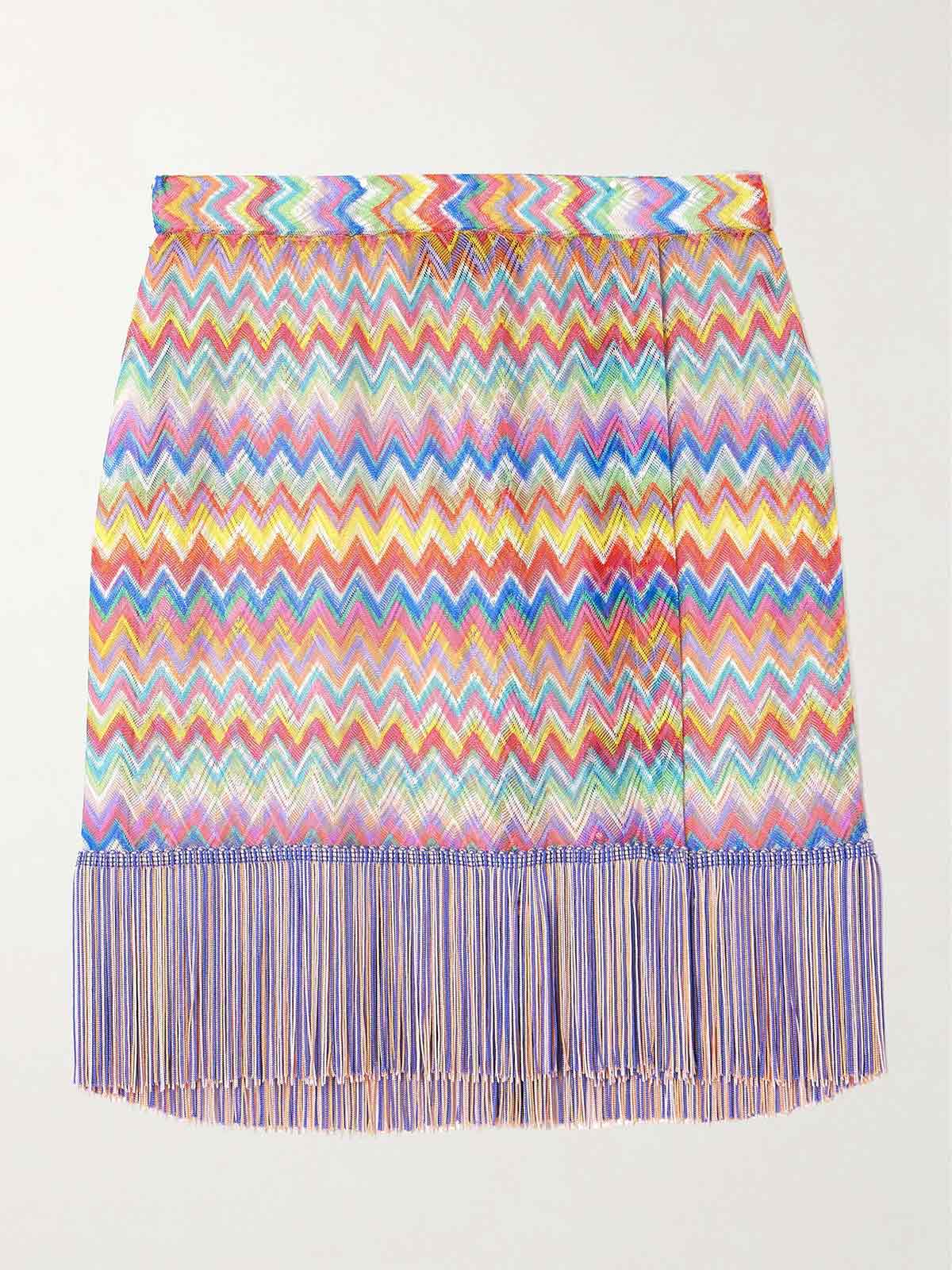 Fringed striped crochet-knit mini skirt MISSONI