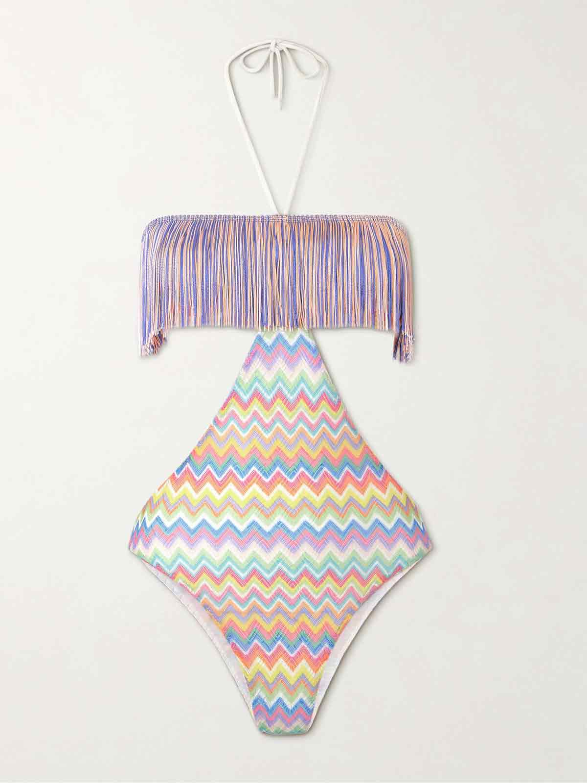 Fringed striped crochet-knit swimsuit MISSONI