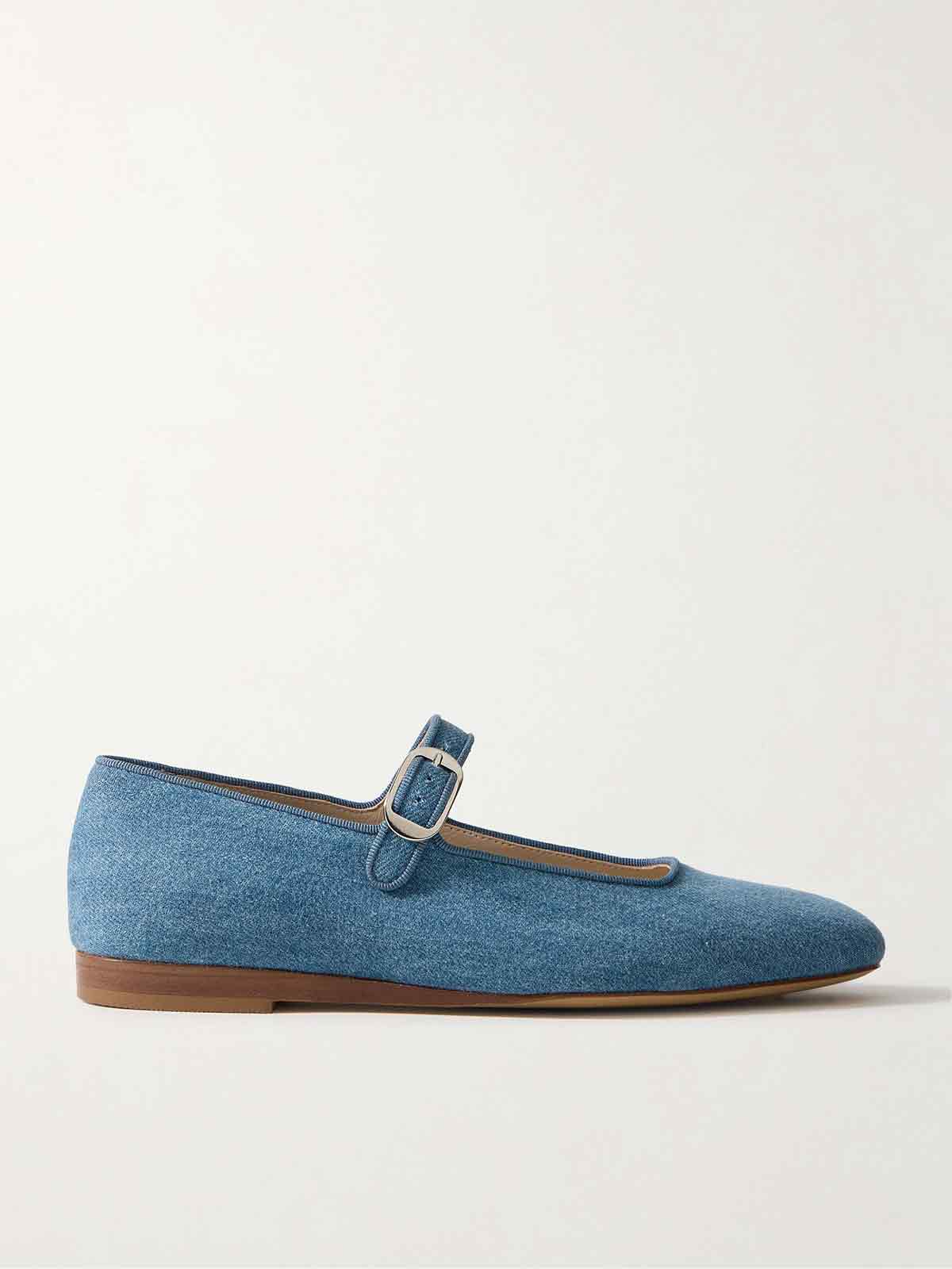 Grosgrain-trimmed denim Mary Jane ballet flats LE MONDE BERYL