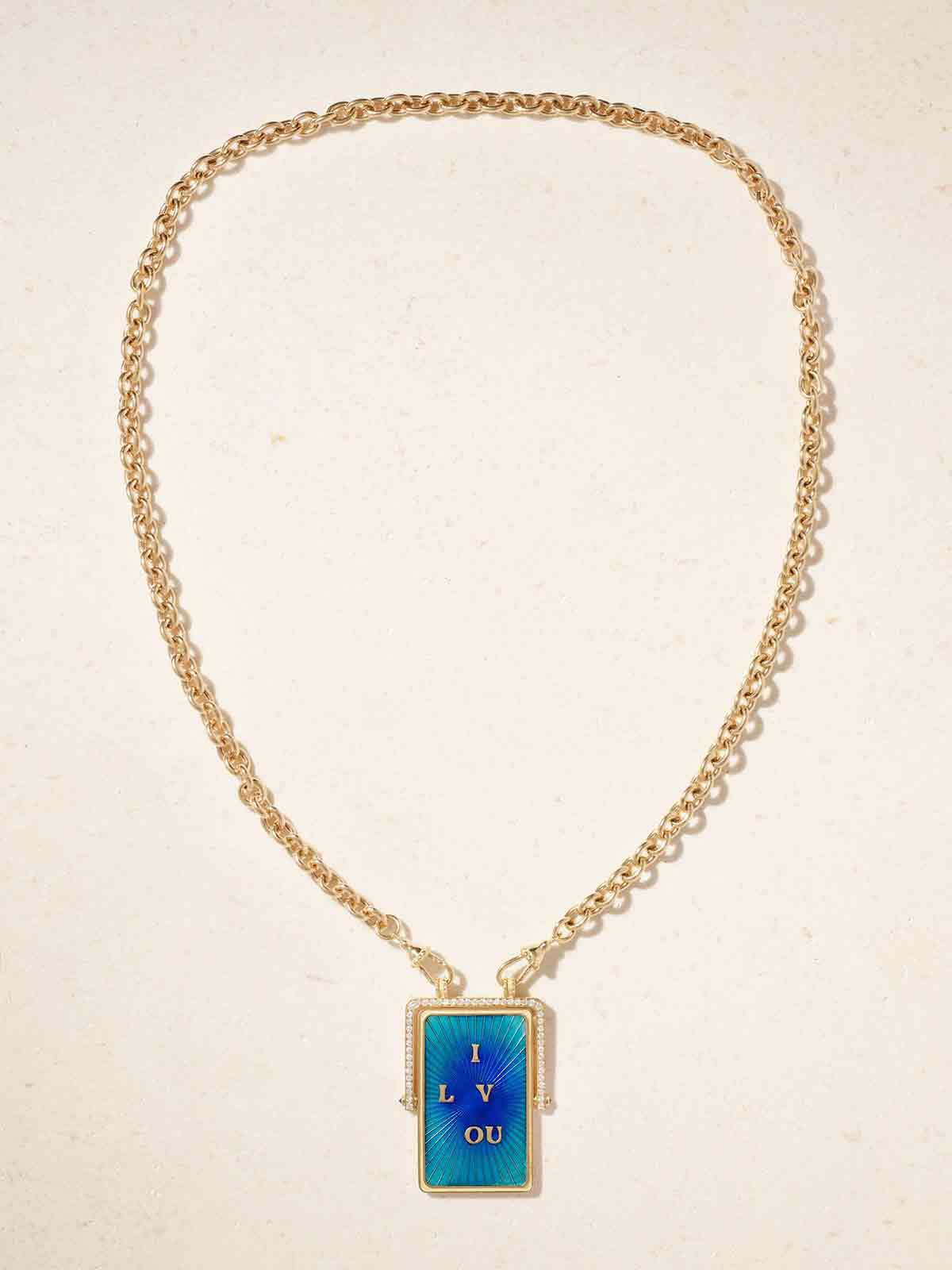 I Love You 18-karat gold, enamel, diamond and sapphire necklace MARIE LICHTENBERG