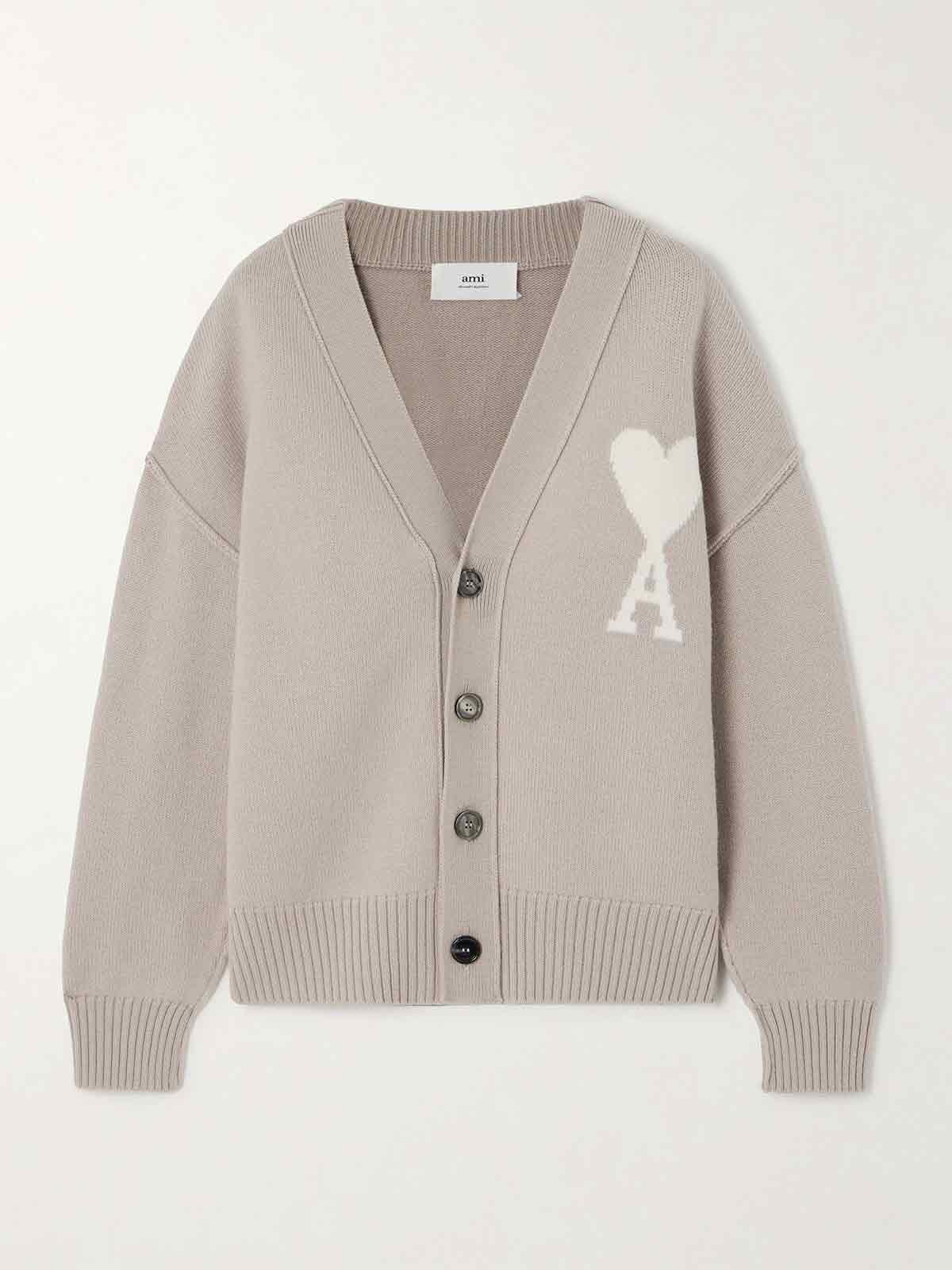 Intarsia-knit wool cardigan AMI PARIS