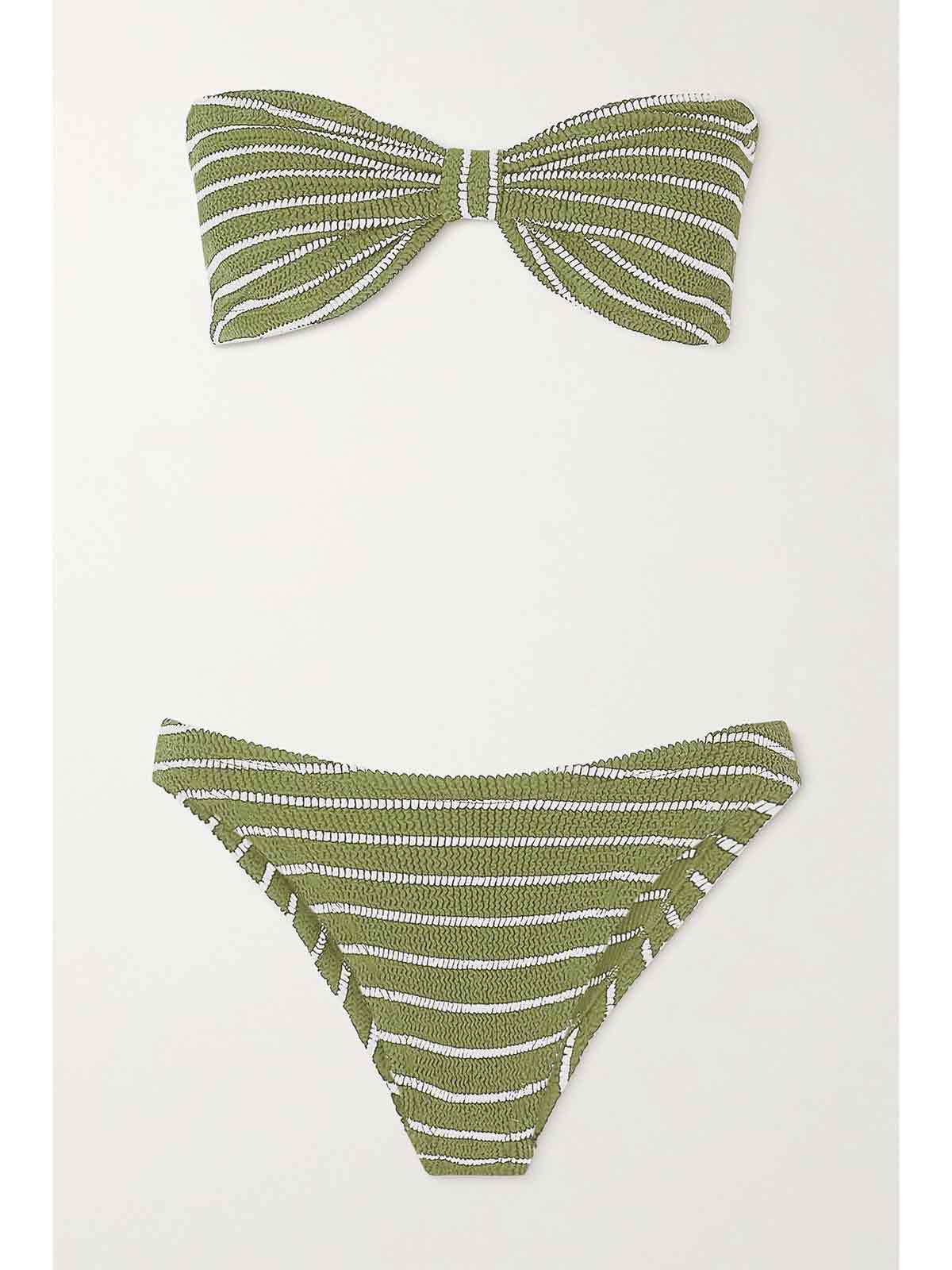 Jean twist-front striped metallic seersucker bandeau bikini HUNZA G