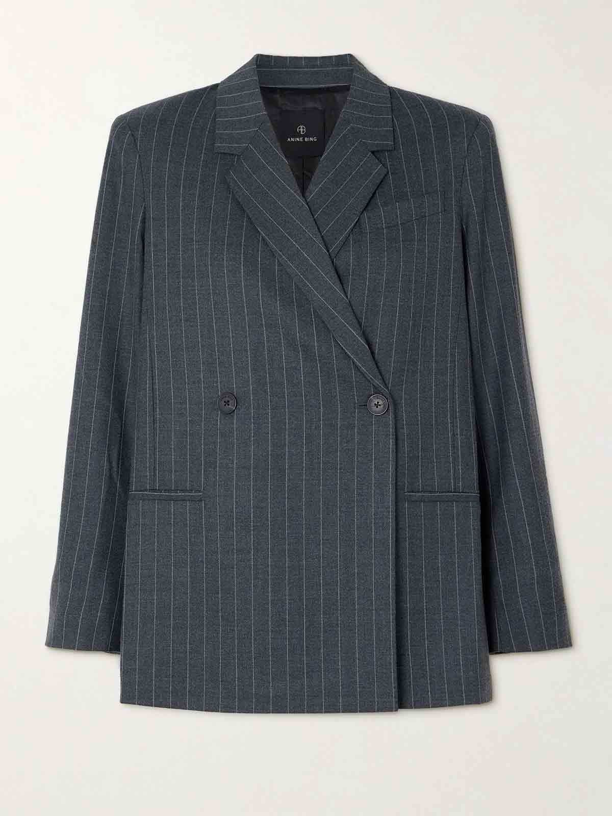 Kaia oversized double-breasted pinstriped flannel blazer ANINE BING