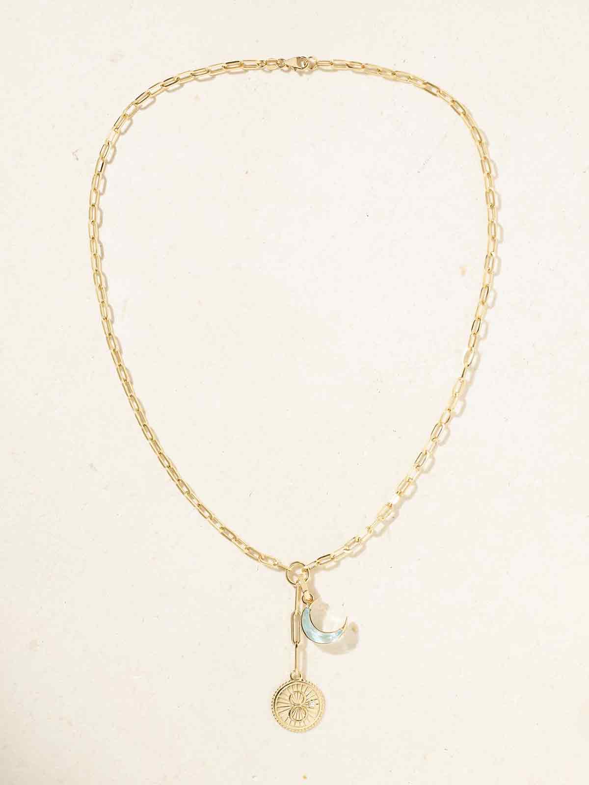 Karma Crescent 18-karat gold, Topaz and diamond necklace FOUNDRAE