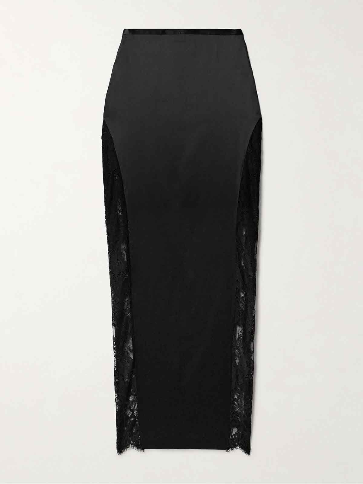 Lace-trimmed silk-blend satin maxi skirt FLEUR DU MAL