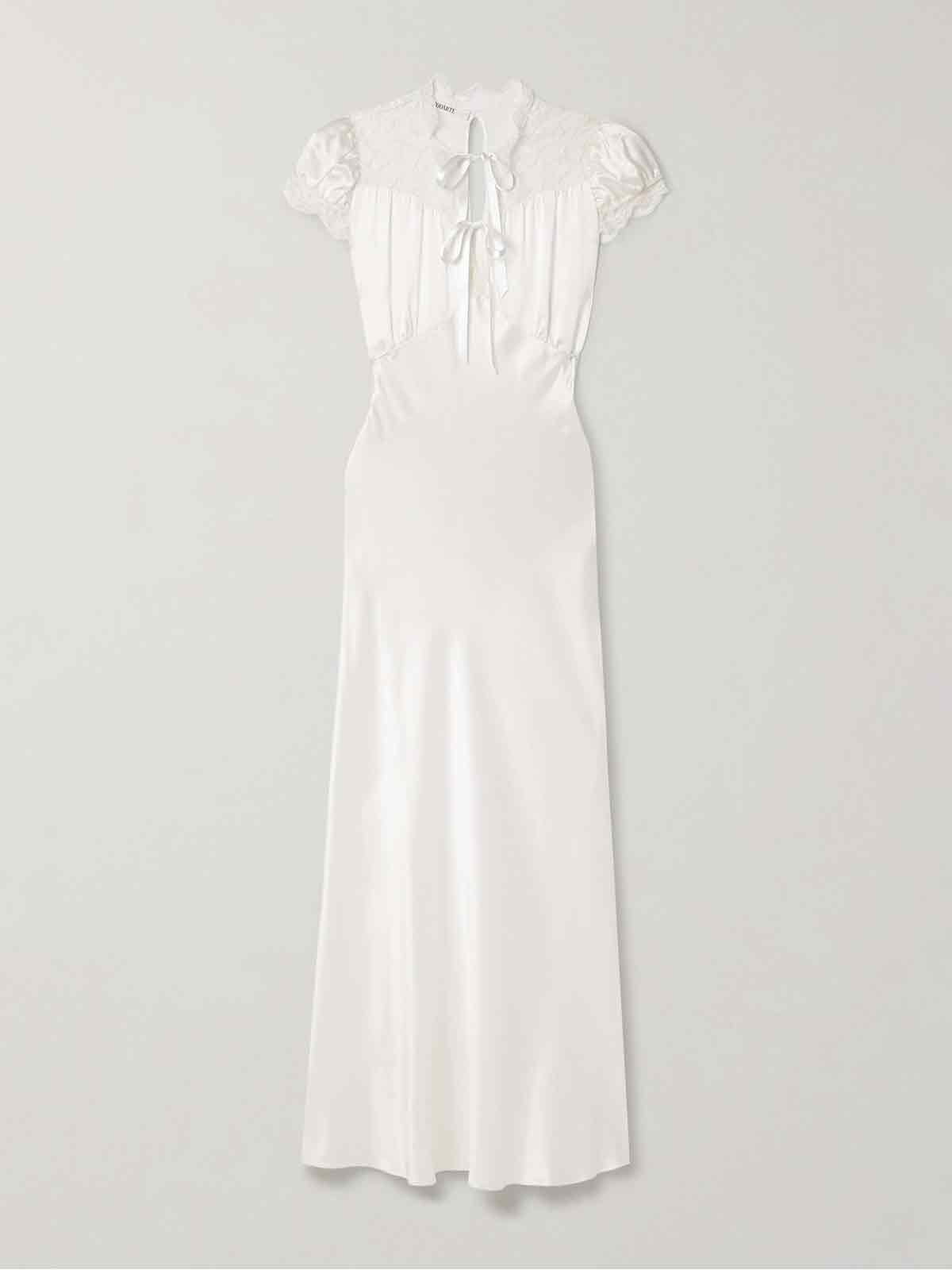 Lace-trimmed silk-satin midi dress RODARTE