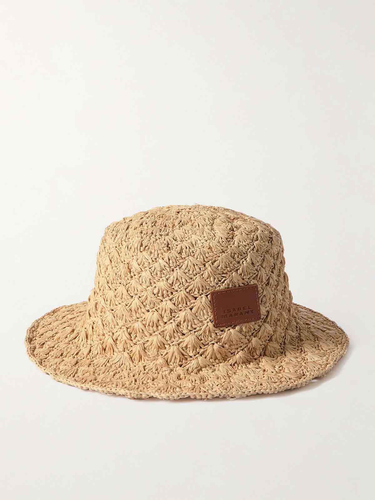 Leather-appliquéd raffia bucket hat ISABEL MARANT