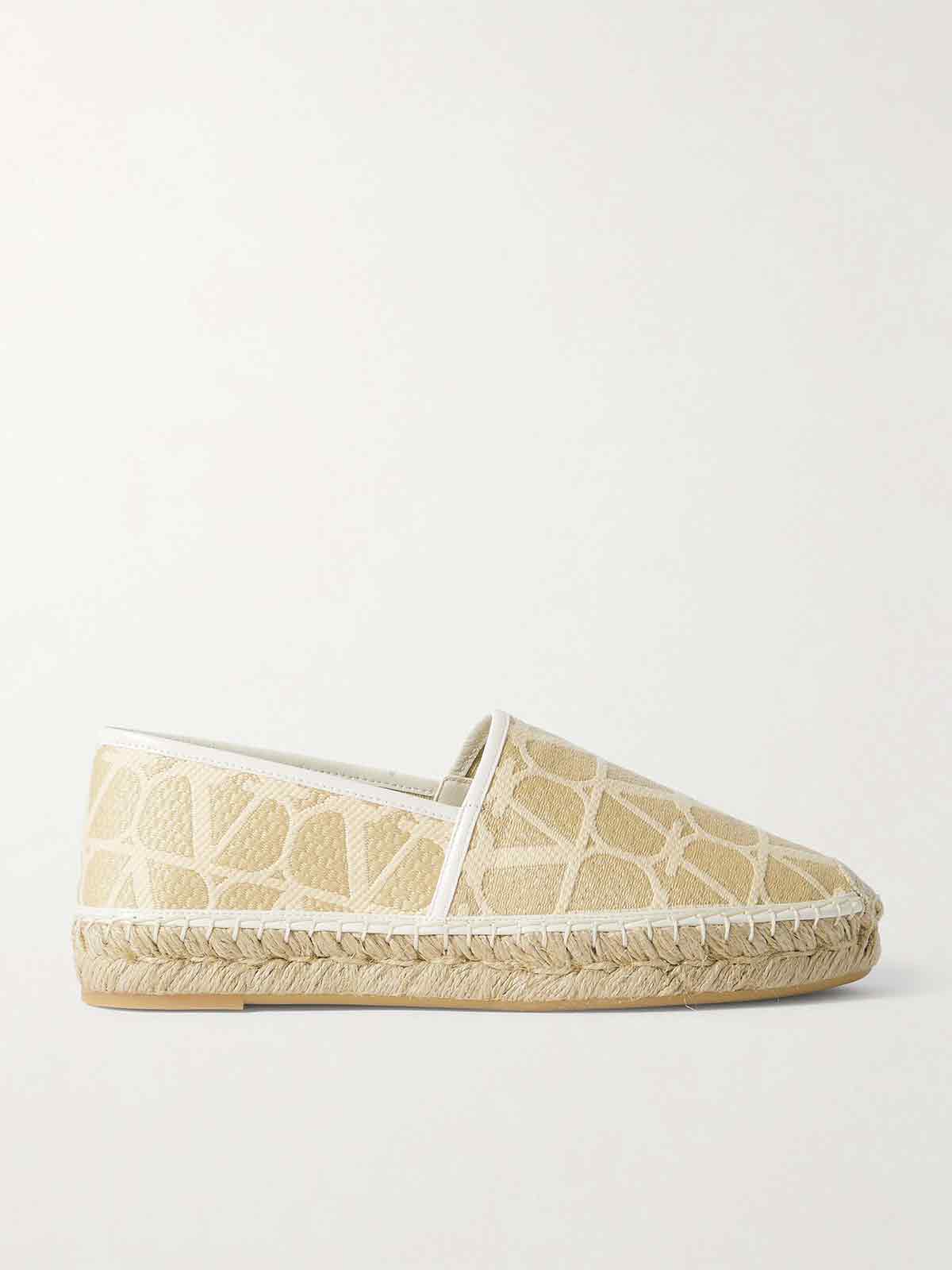 Leather-trimmed jacquard-woven raffia espadrilles VALENTINO GARAVANI