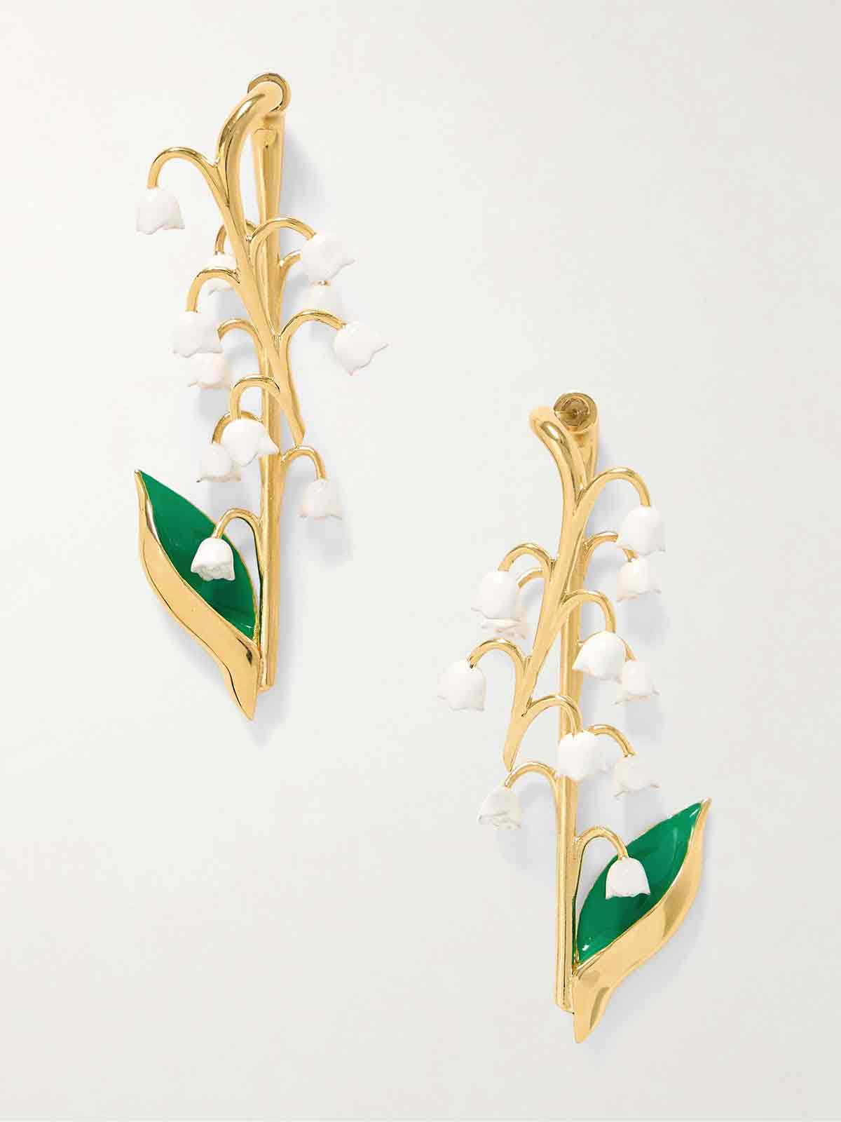 Lily of the Valley gold-tone enamel earrings OSCAR DE LA RENTA