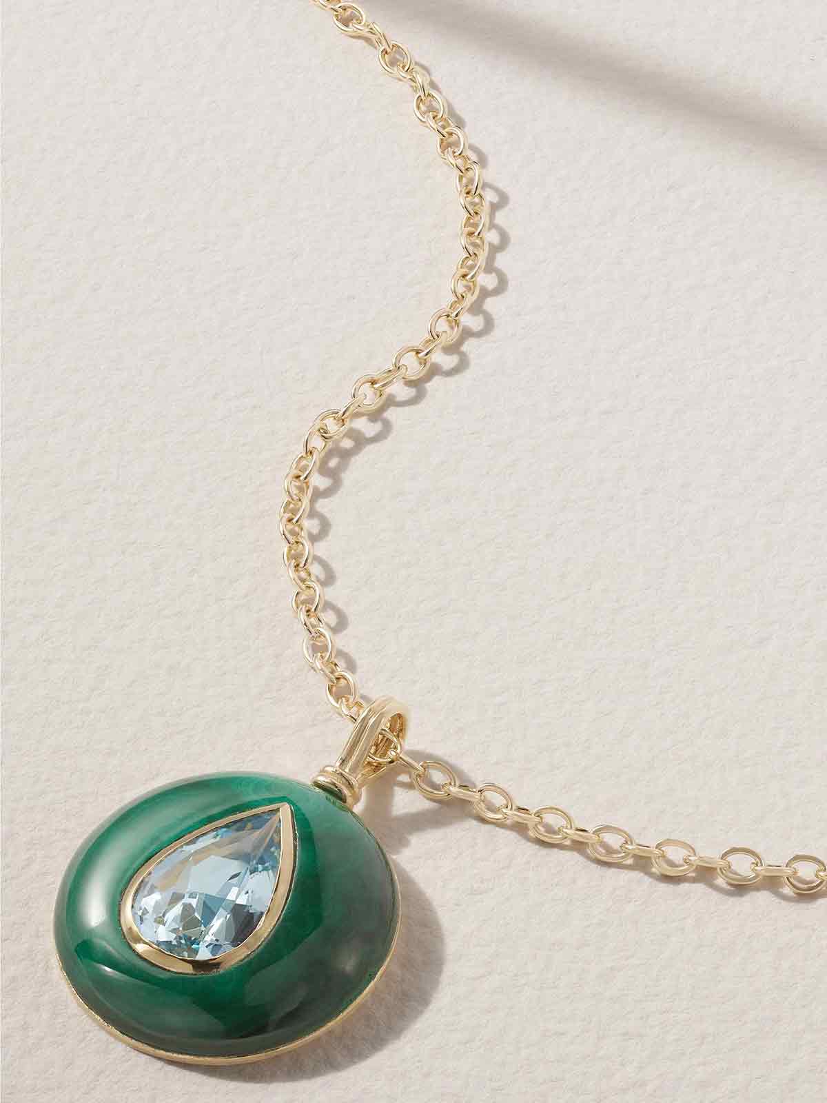 Lollipop 14-karat gold, aquamarine and malachite necklace RETROUVAÍ