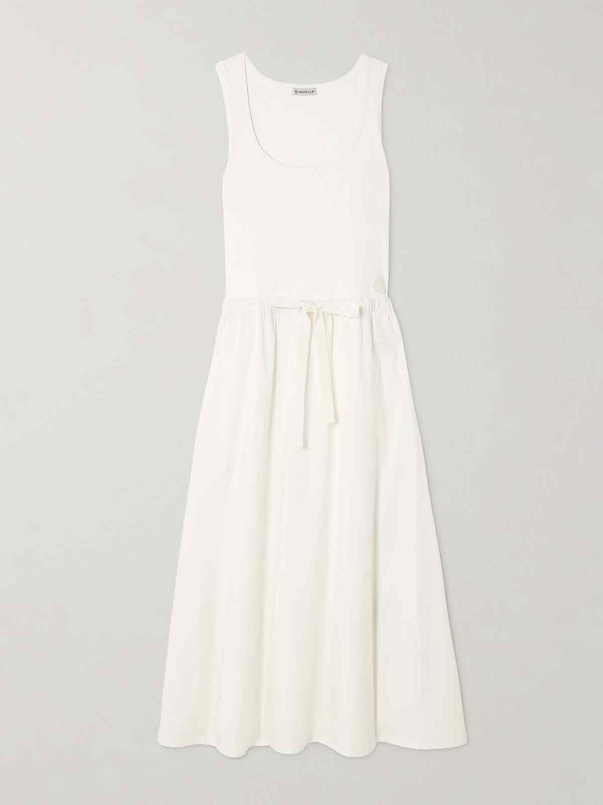 Lond tie-detailed ribbed-knit and stretch-cotton midi dress MONCLER