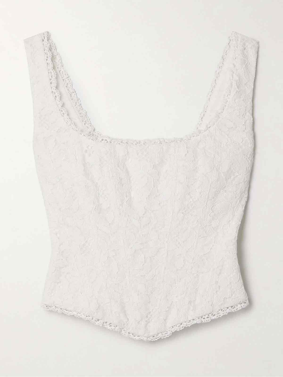 Lorelai cropped crochet-trimmed corded lace bustier top LOVESHACKFANCY