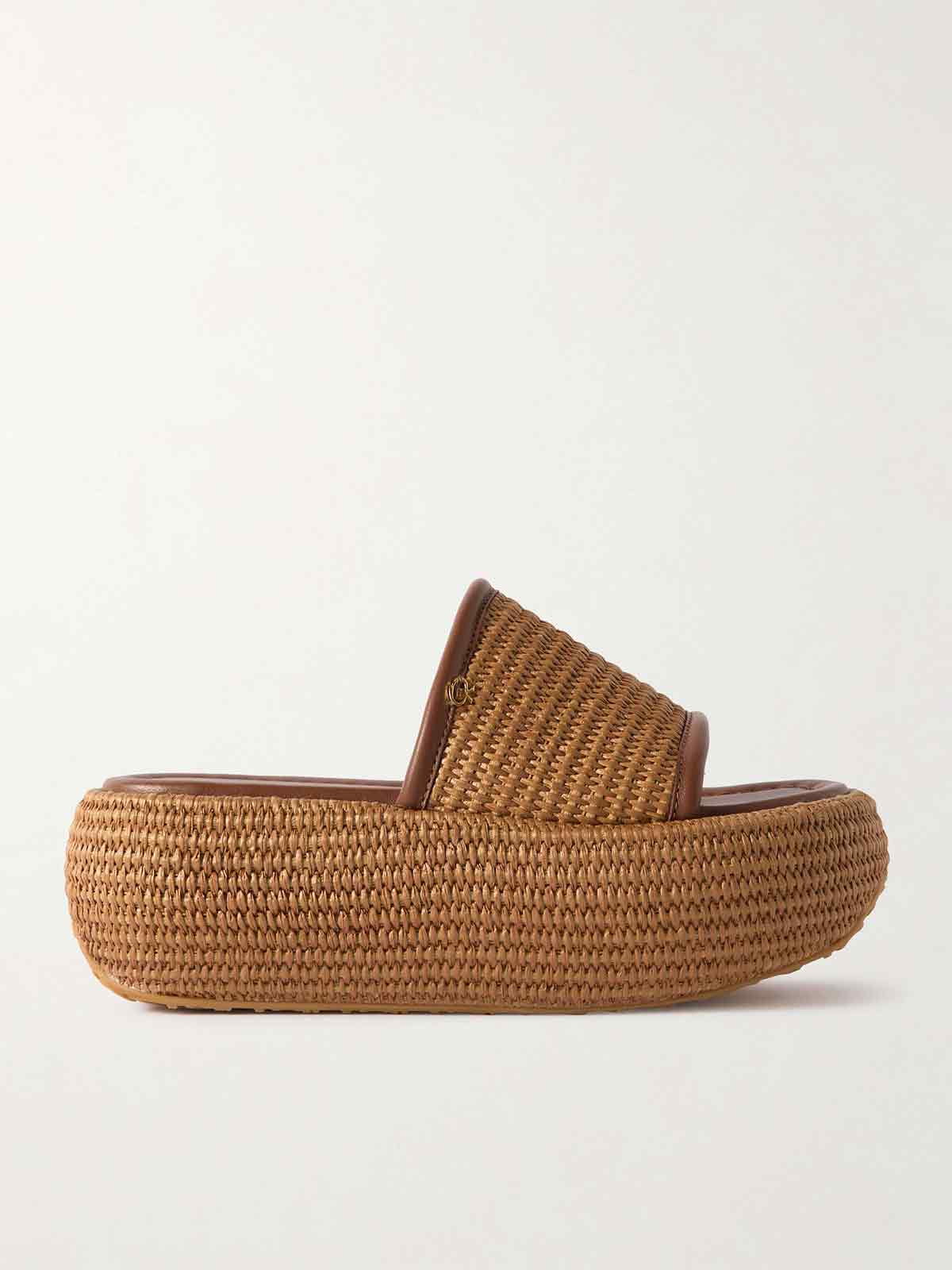 Marbella leather-trimmed raffia platform slides GIANVITO ROSSI