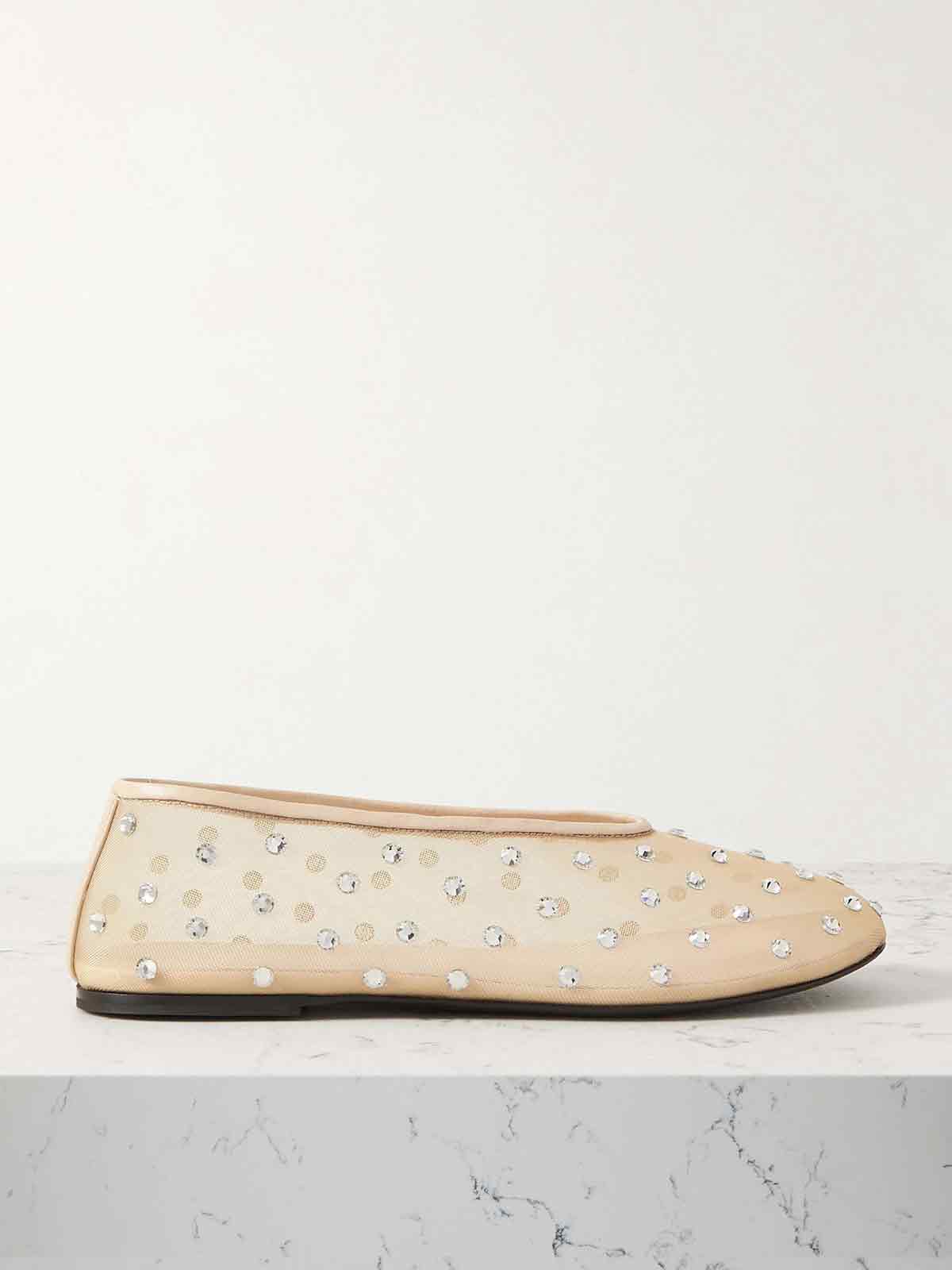 Marcy crystal-embellished mesh ballet flats KHAITE