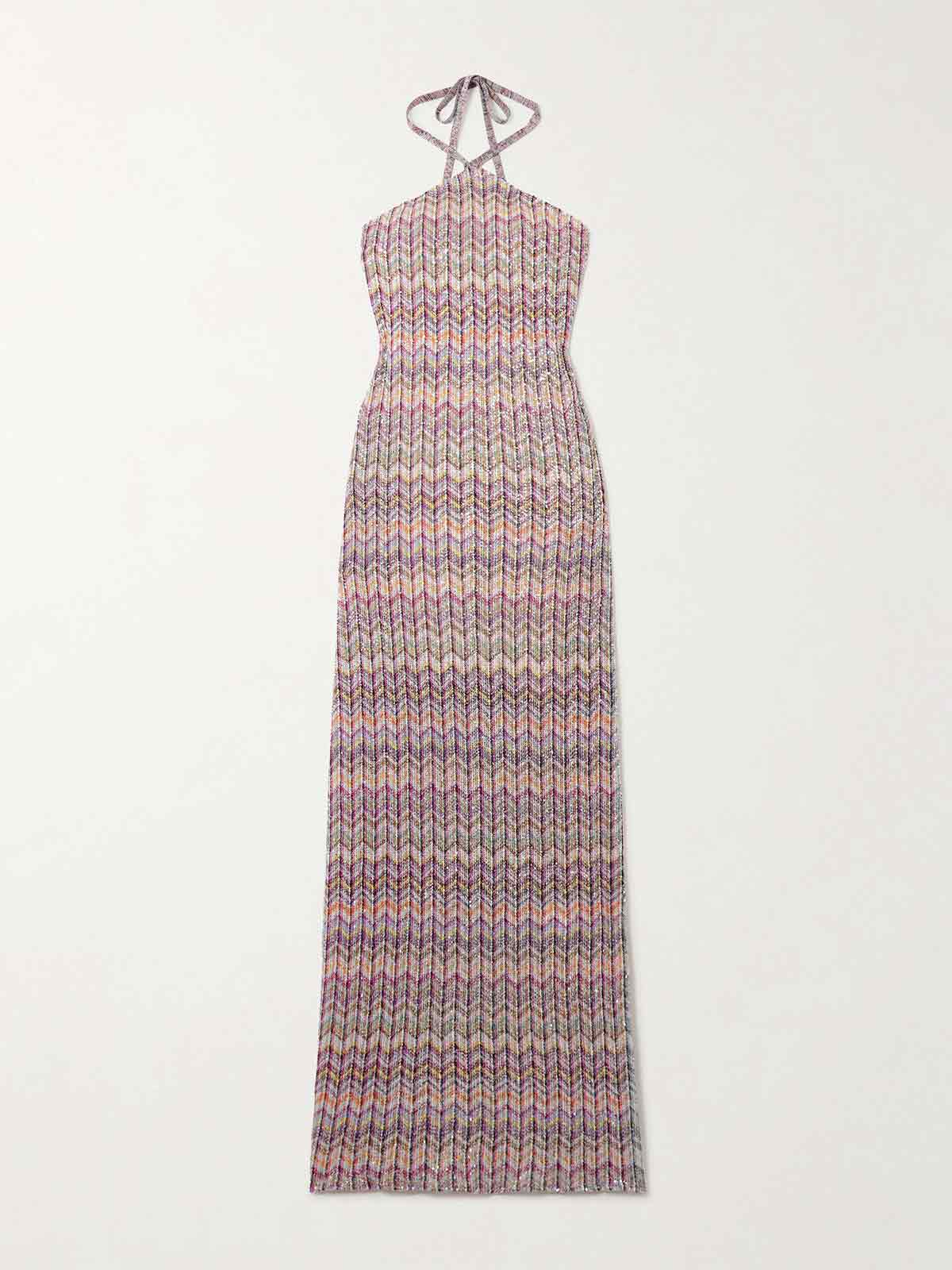 Mare striped sequined crochet-knit halterneck maxi dress MISSONI