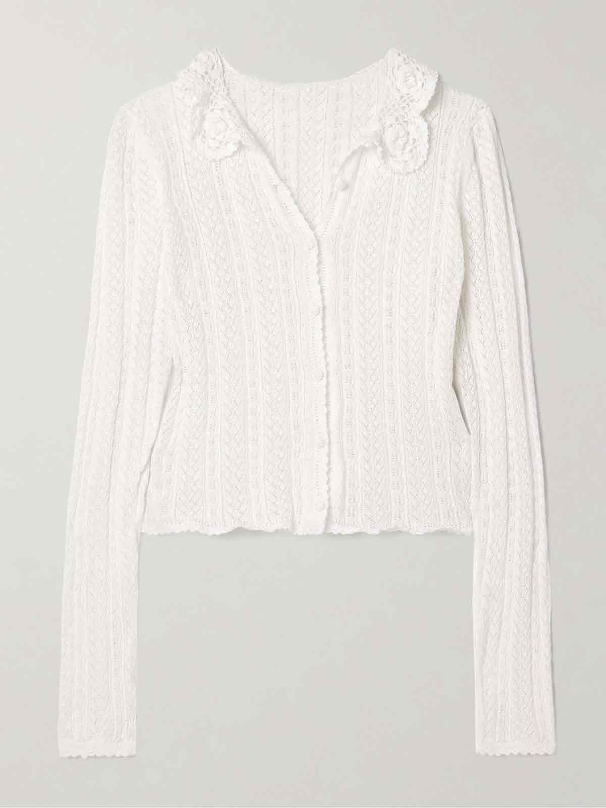 Martina crochet-trimmed pointelle-knit cotton cardigan DÔEN