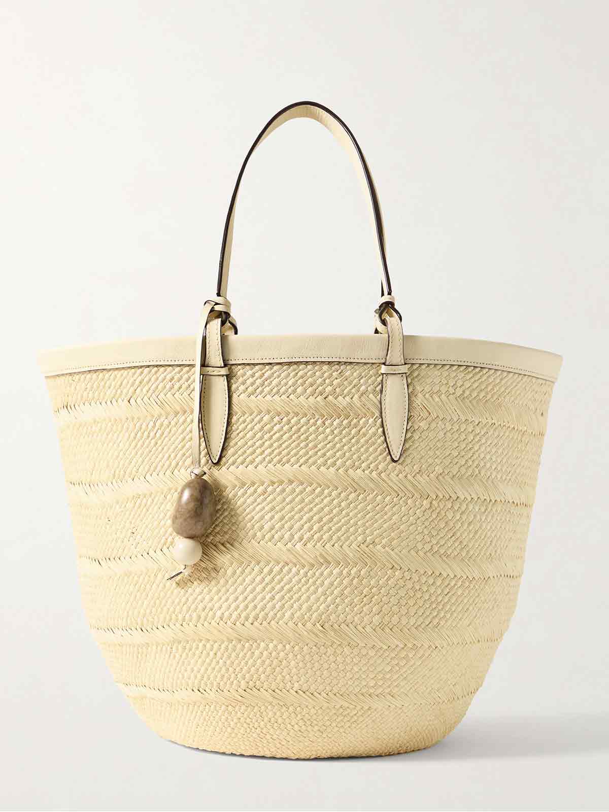 Medium leather-trimmed woven iraca tote HUNTING SEASON