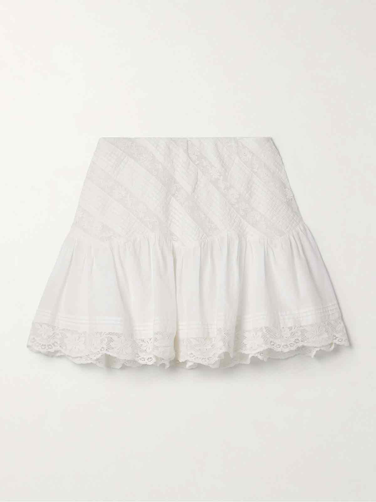 Melissa lace-trimmed pintucked cotton-voile mini skirt LOVESHACKFANCY