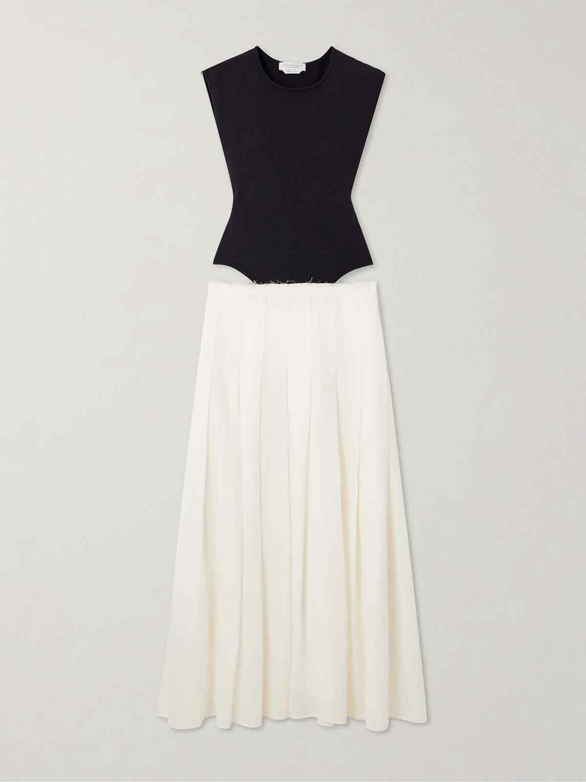 Mina two-tone cutout wool and cashmere-blend and pleated wool maxi dress GABRIELA HEARST