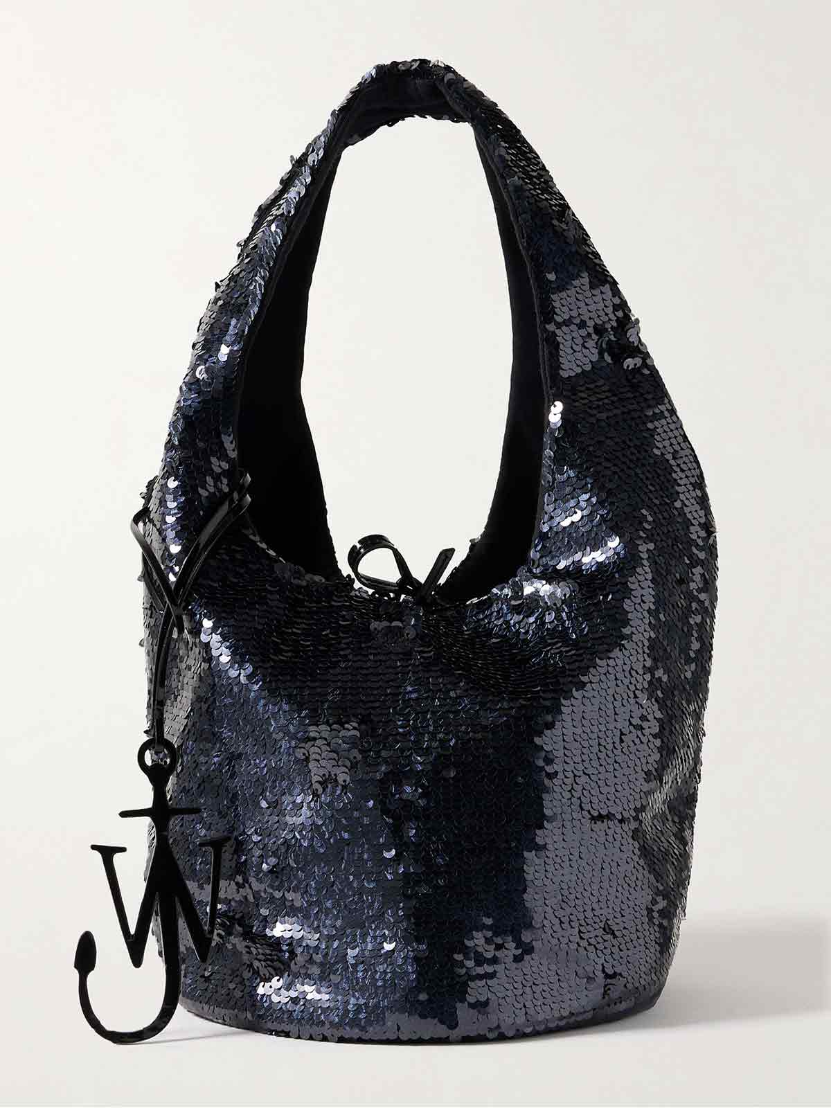 Mini reversible faux patent-leather trimmed sequined jersey tote JW ANDERSON