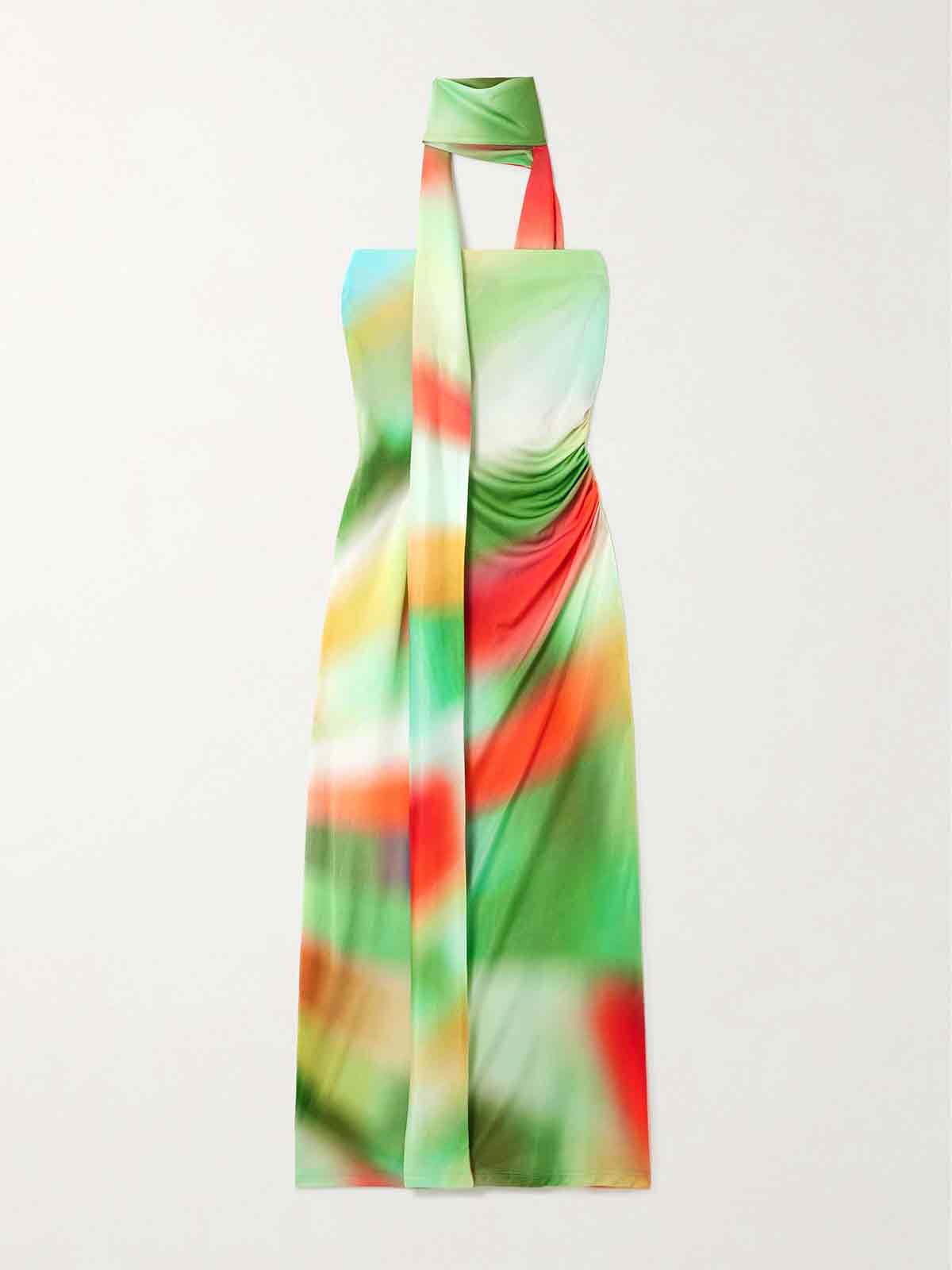 Misty scarf-detailed ruched tie-dye jersey midi dress SIEDRÉS