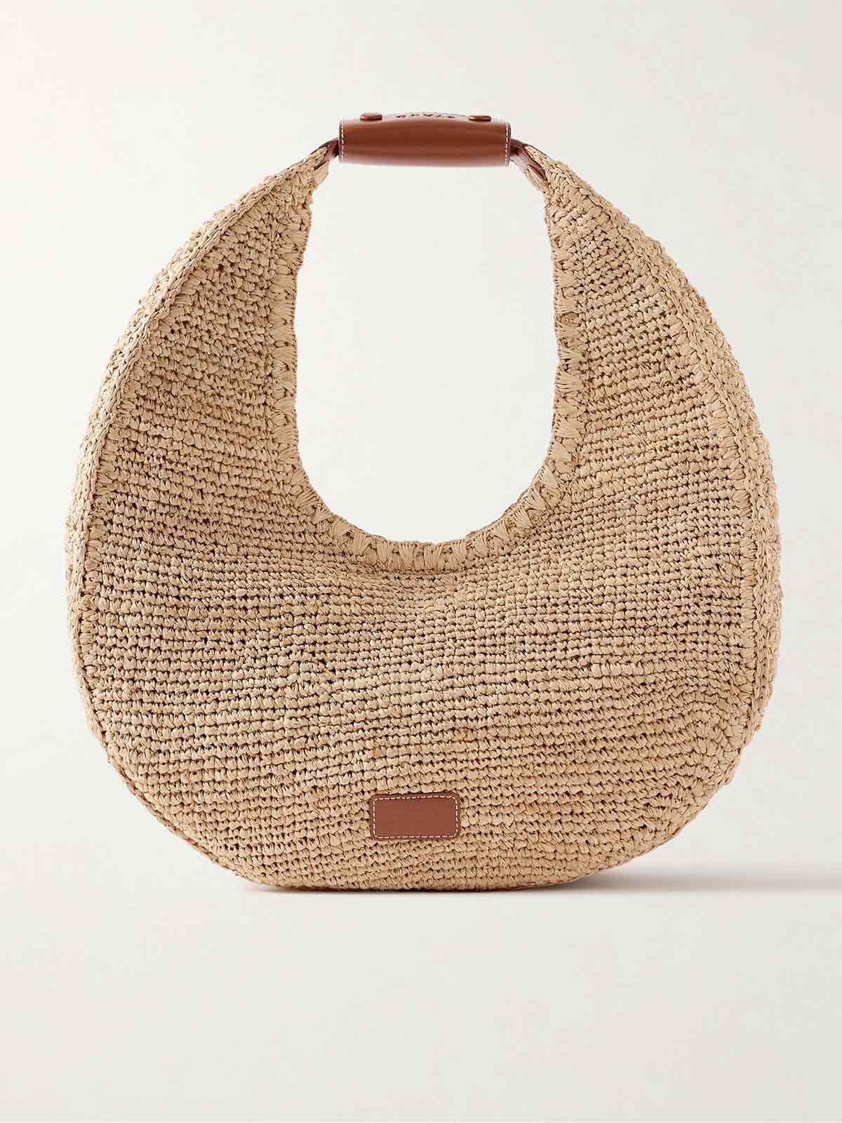 Moon large leather-trimmed raffia tote STAUD