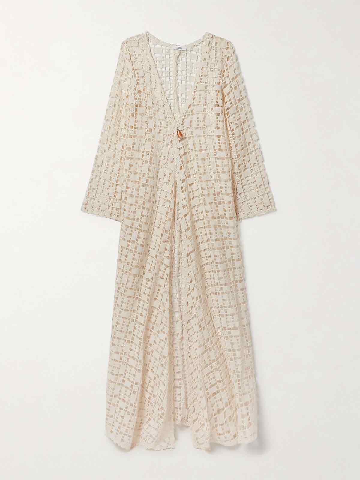 Nerea shell-embellished crocheted cotton kaftan SARA CRISTINA