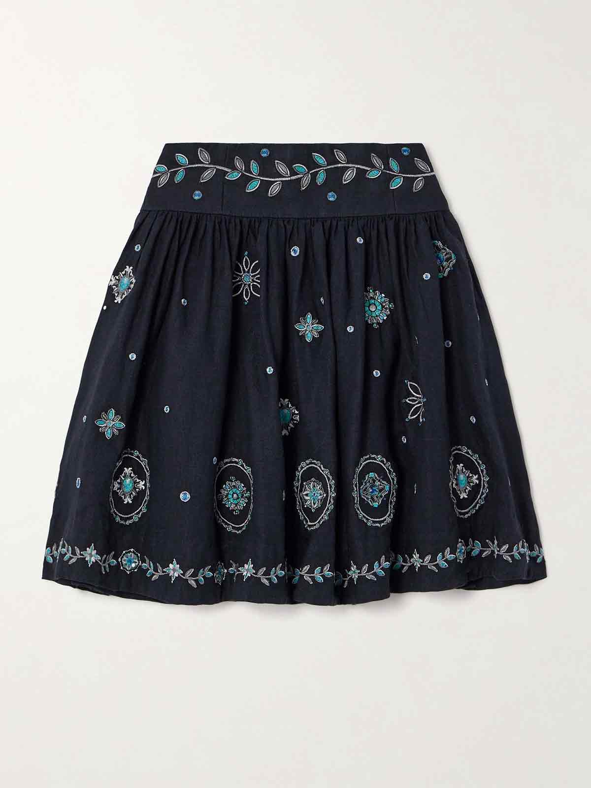 Nori Relicario embroidered linen mini skirt AGUA BY AGUA BENDITA