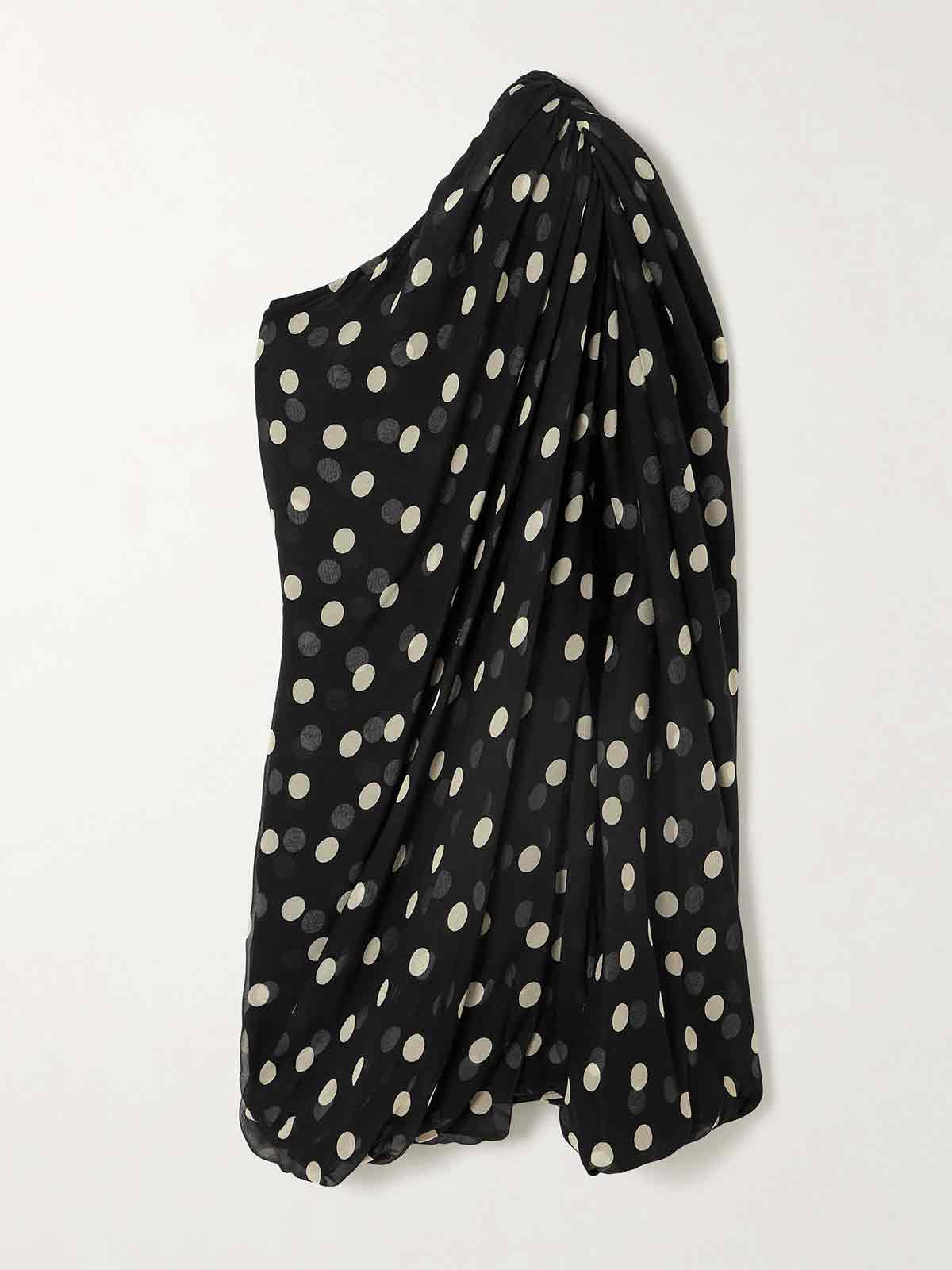 One-shoulder draped polka-dot silk-voile mini dress STELLA MCCARTNEY