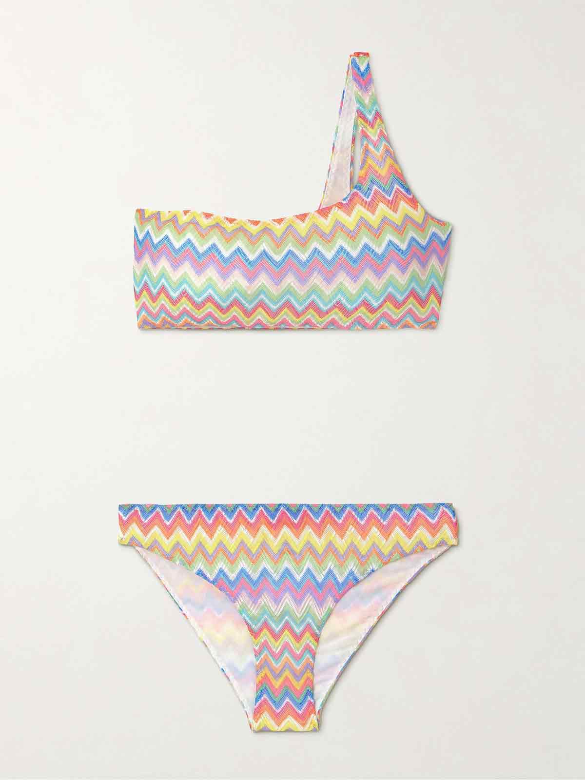 One-shoulder striped crochet-knit bikini MISSONI