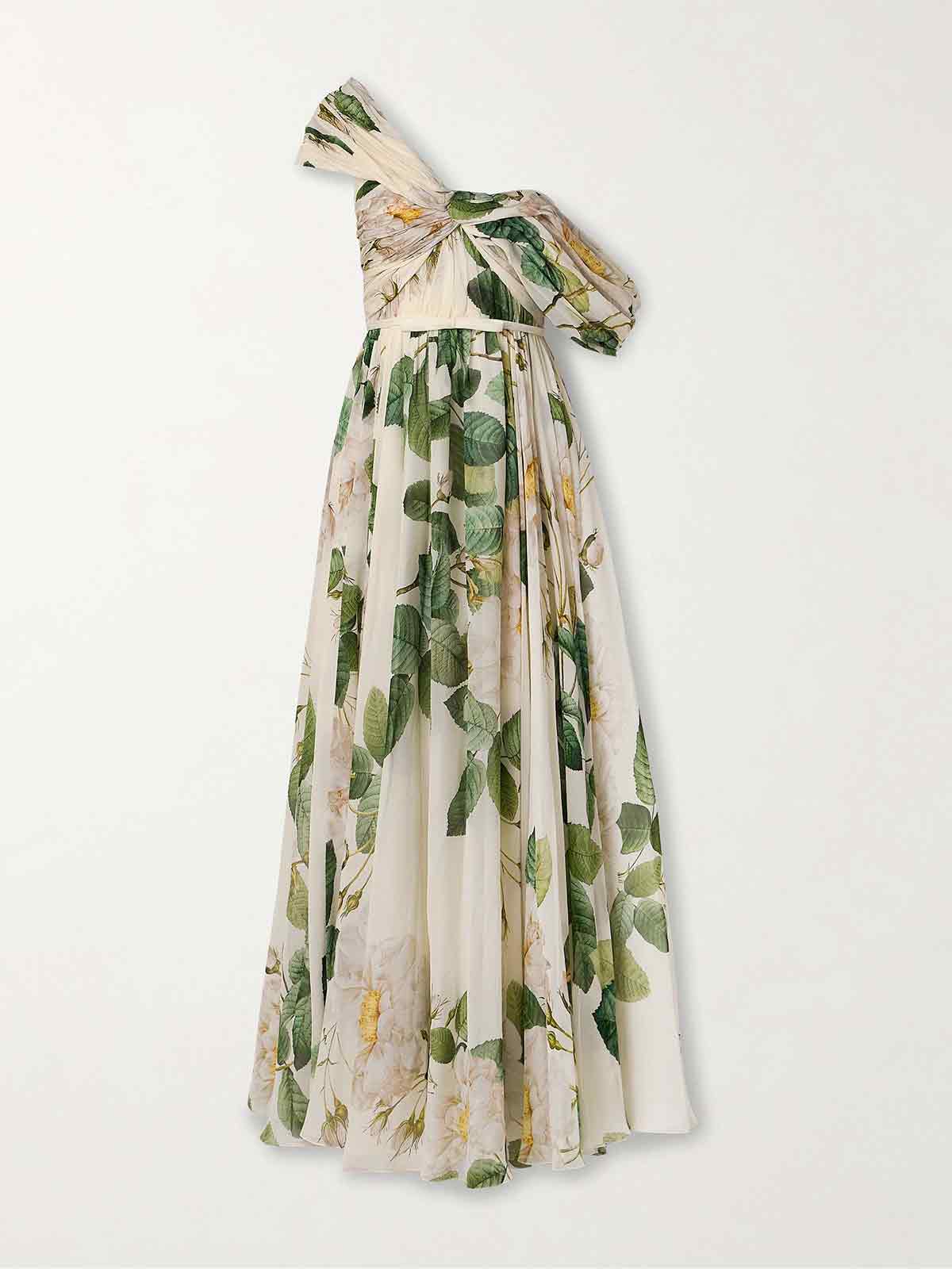 One-shoulder twist-front gathered floral-print silk-georgette gown GIAMBATTISTA VALLI