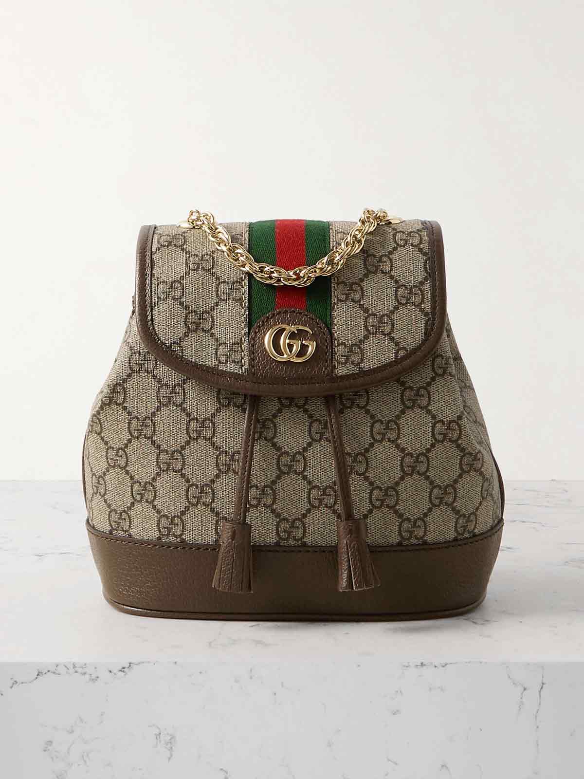 Ophidia textured leather-trimmed printed coated-canvas backpack GUCCI