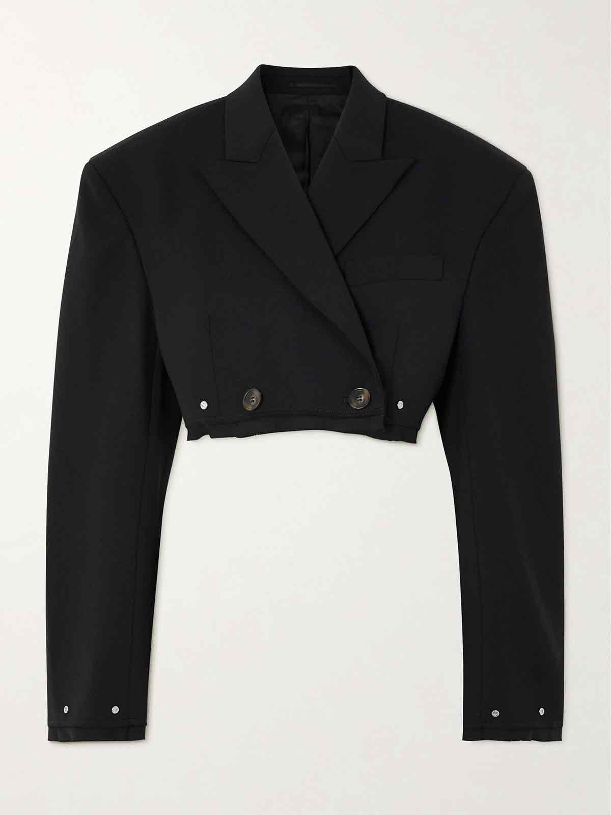 Oversized cropped double-breasted frayed wool-blend blazer DION LEE