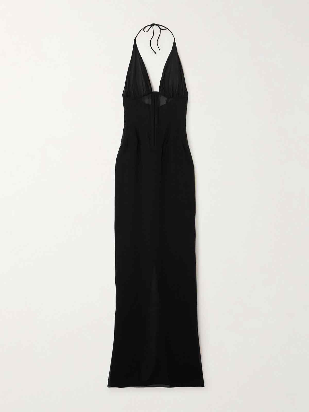 Paneled chiffon halterneck maxi dress MÔNOT