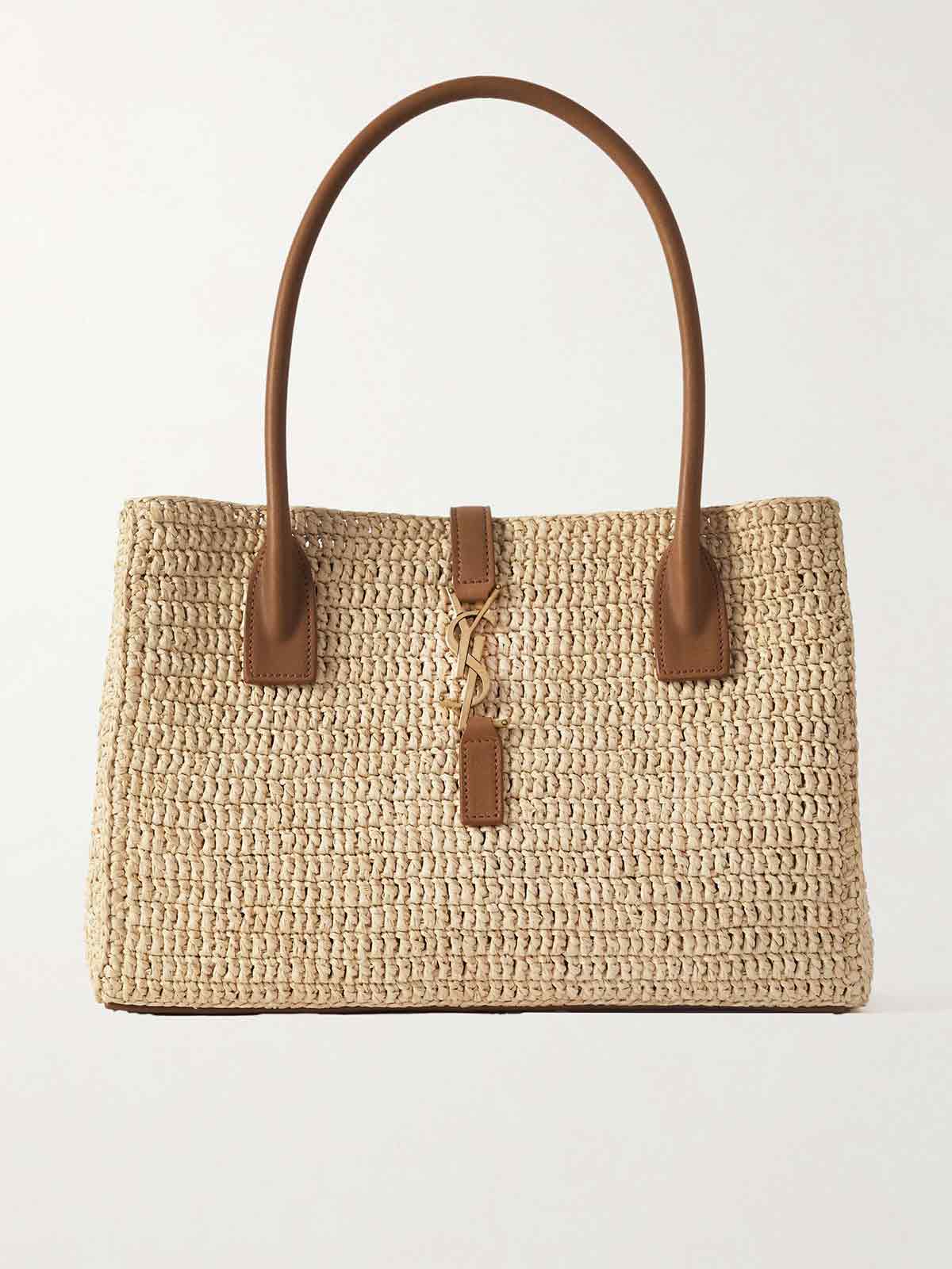 Panier leather-trimmed raffia tote SAINT LAURENT