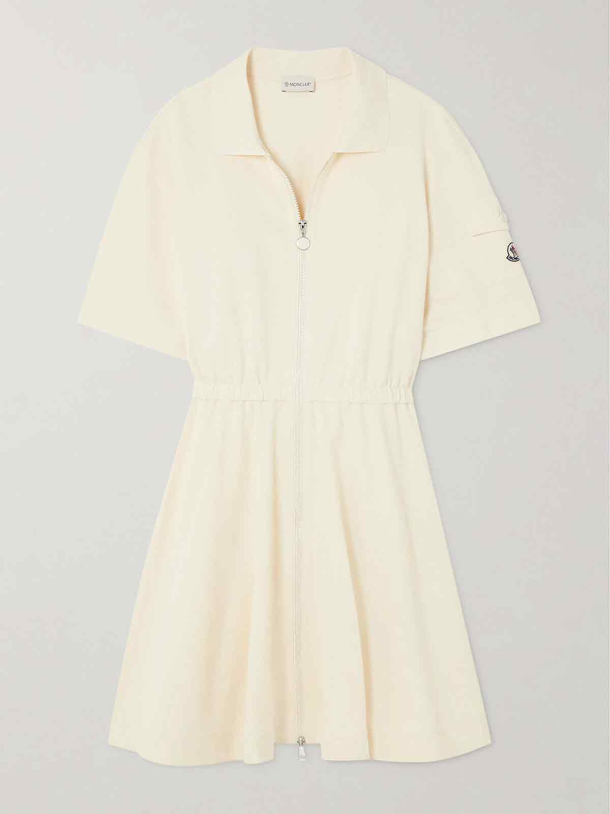 Pleated cotton-piqué mini shirt dress MONCLER