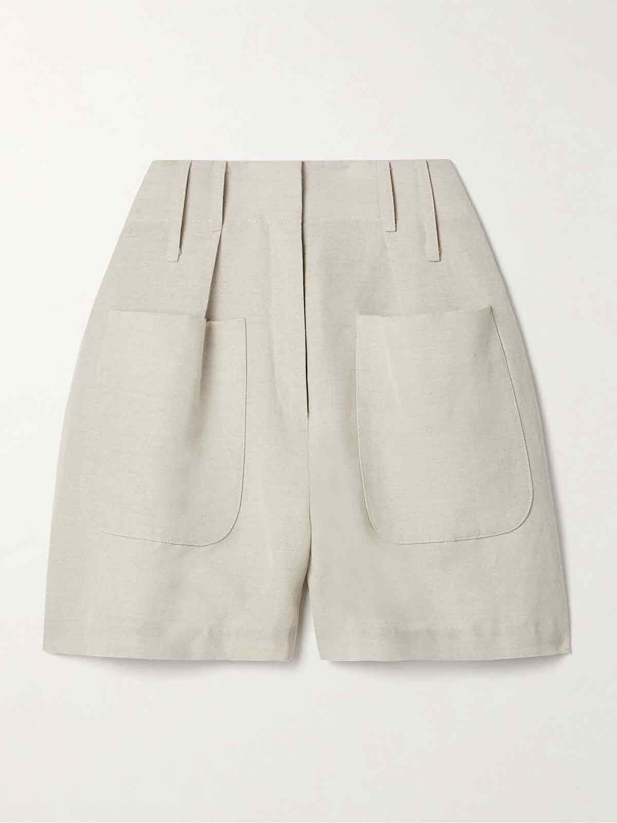 Pleated wool and hemp-blend canvas shorts CO