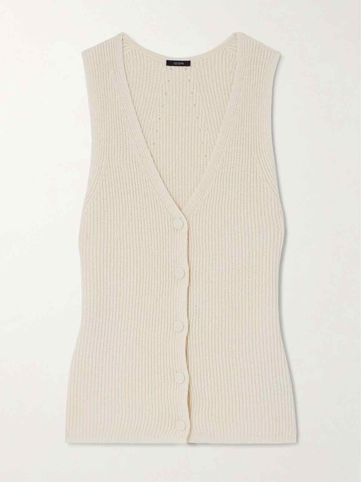 Pointelle-knit ribbed linen-blend vest JOSEPH