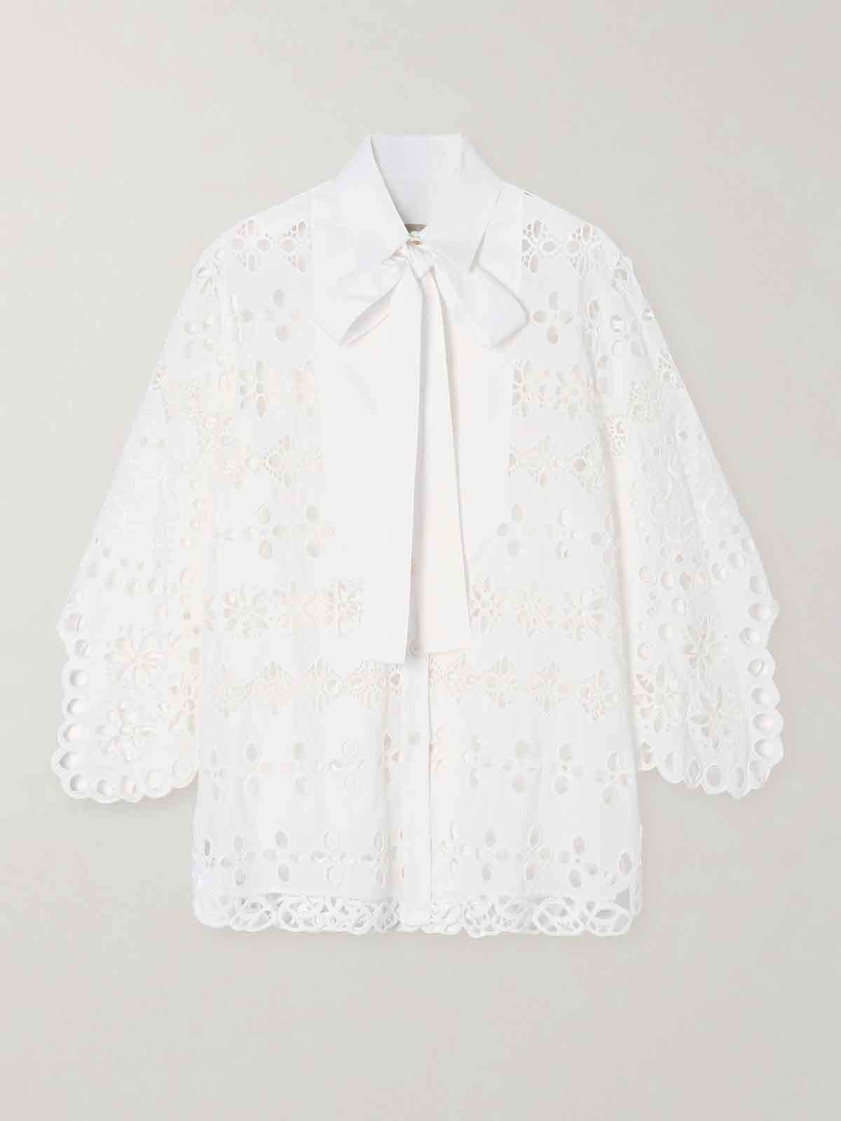 Pussy-bow broderie anglaise and poplin shirt ELIE SAAB