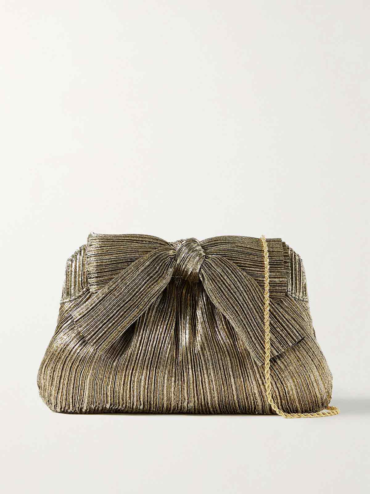 Rayne bow-embellished plissé-lamé clutch LOEFFLER RANDALL