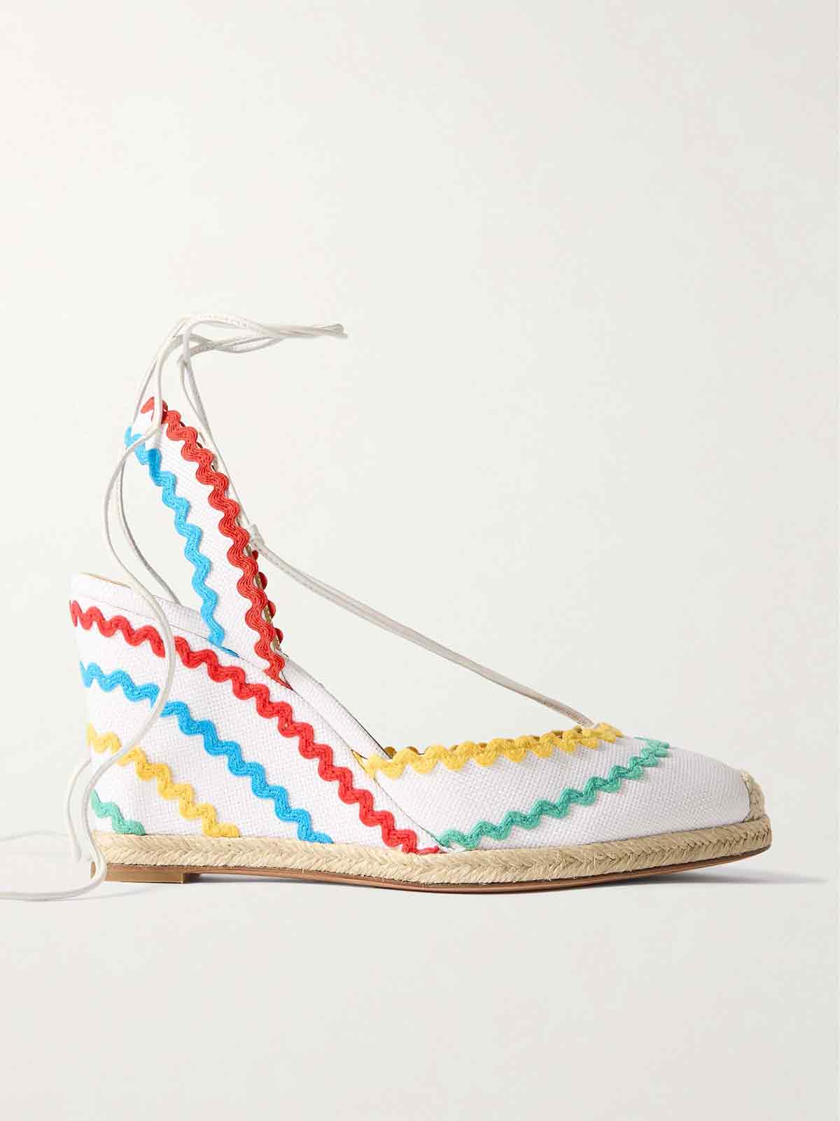 Ric Rac 85 leather-trimmed raffia wedge espadrilles AQUAZZURA