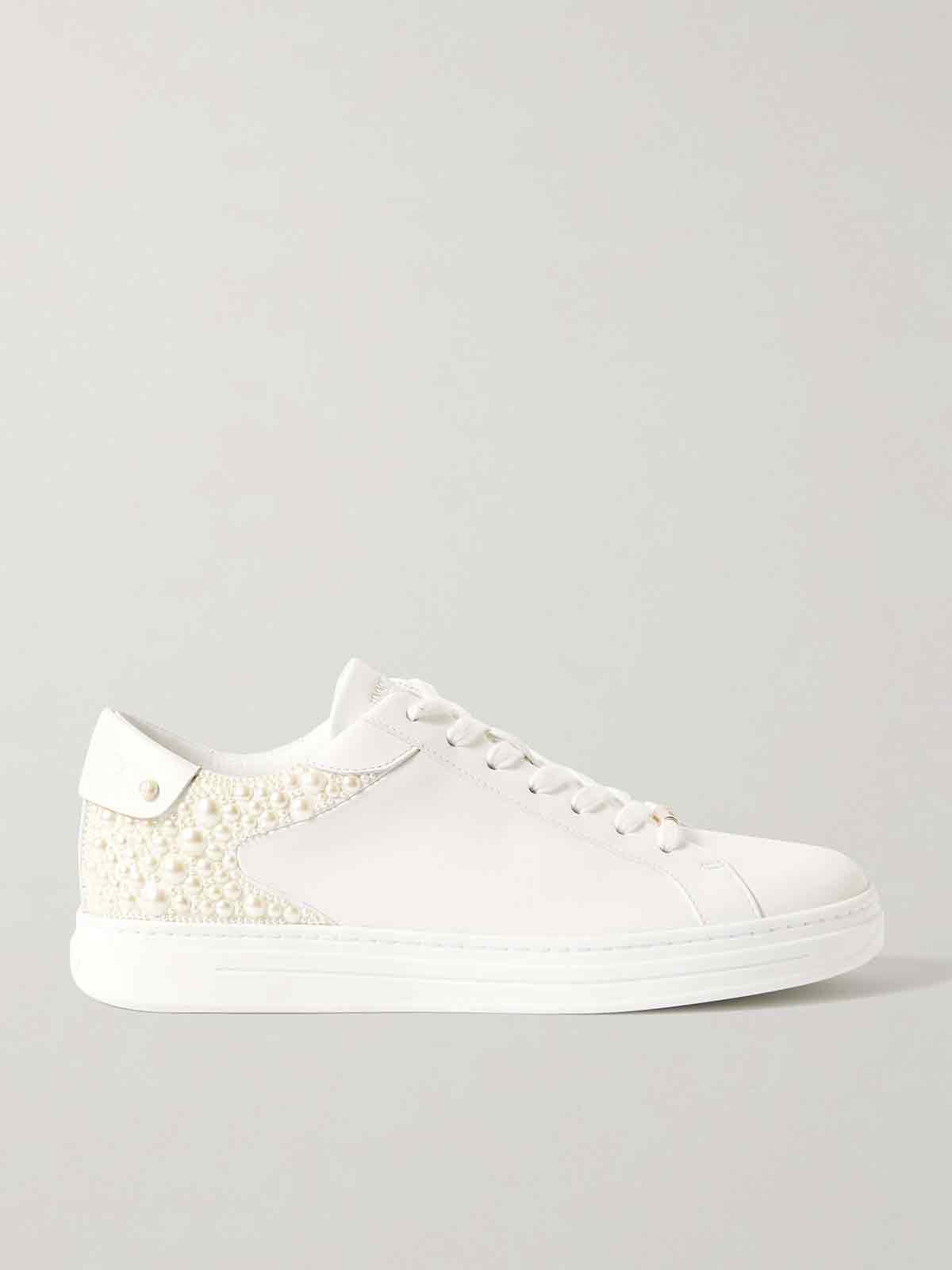 Rome faux pearl-embellished canvas and leather sneakers JIMMY CHOO