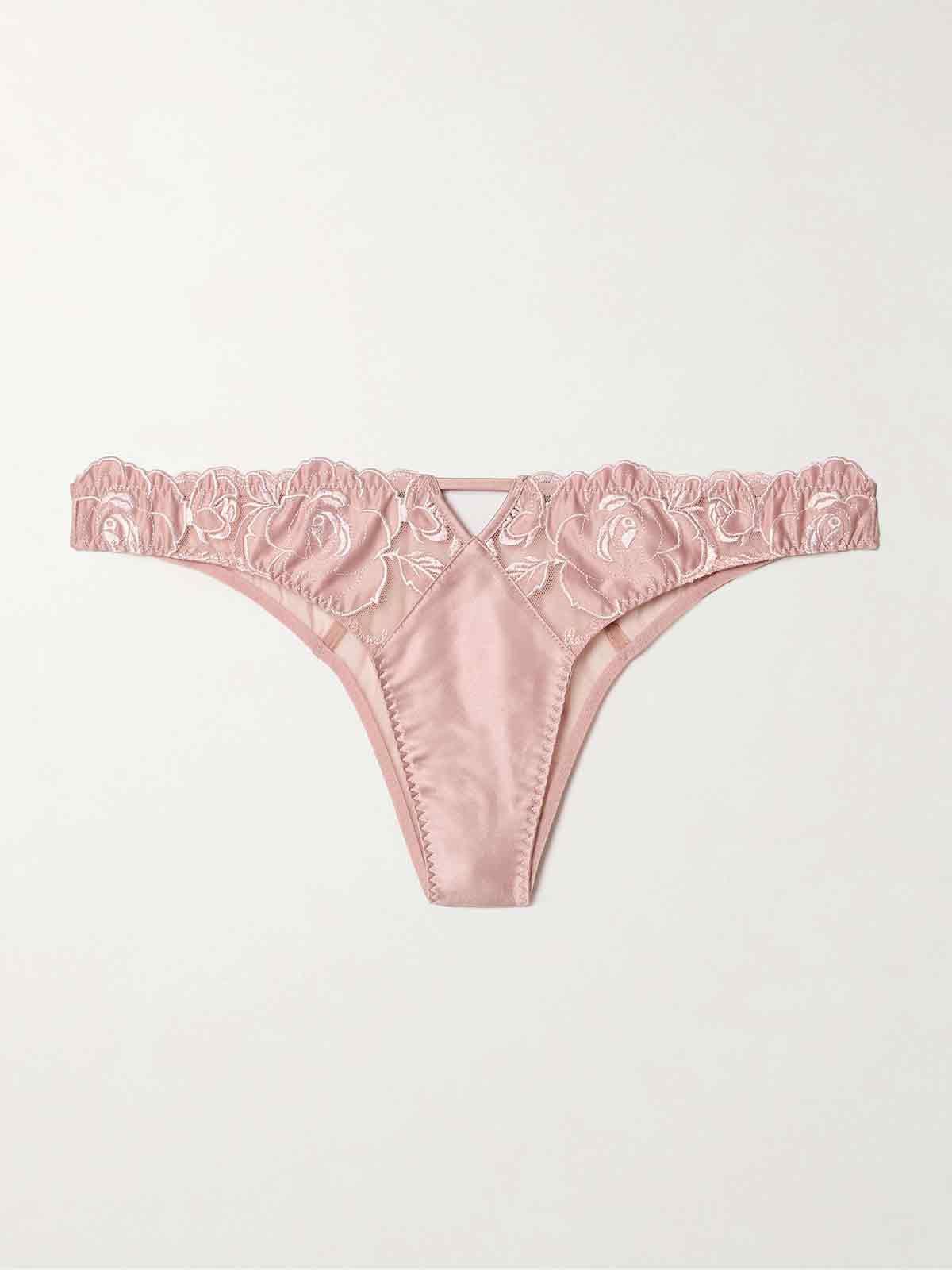 Rose cutout embroidered silk-blend satin and tulle briefs FLEUR DU MAL