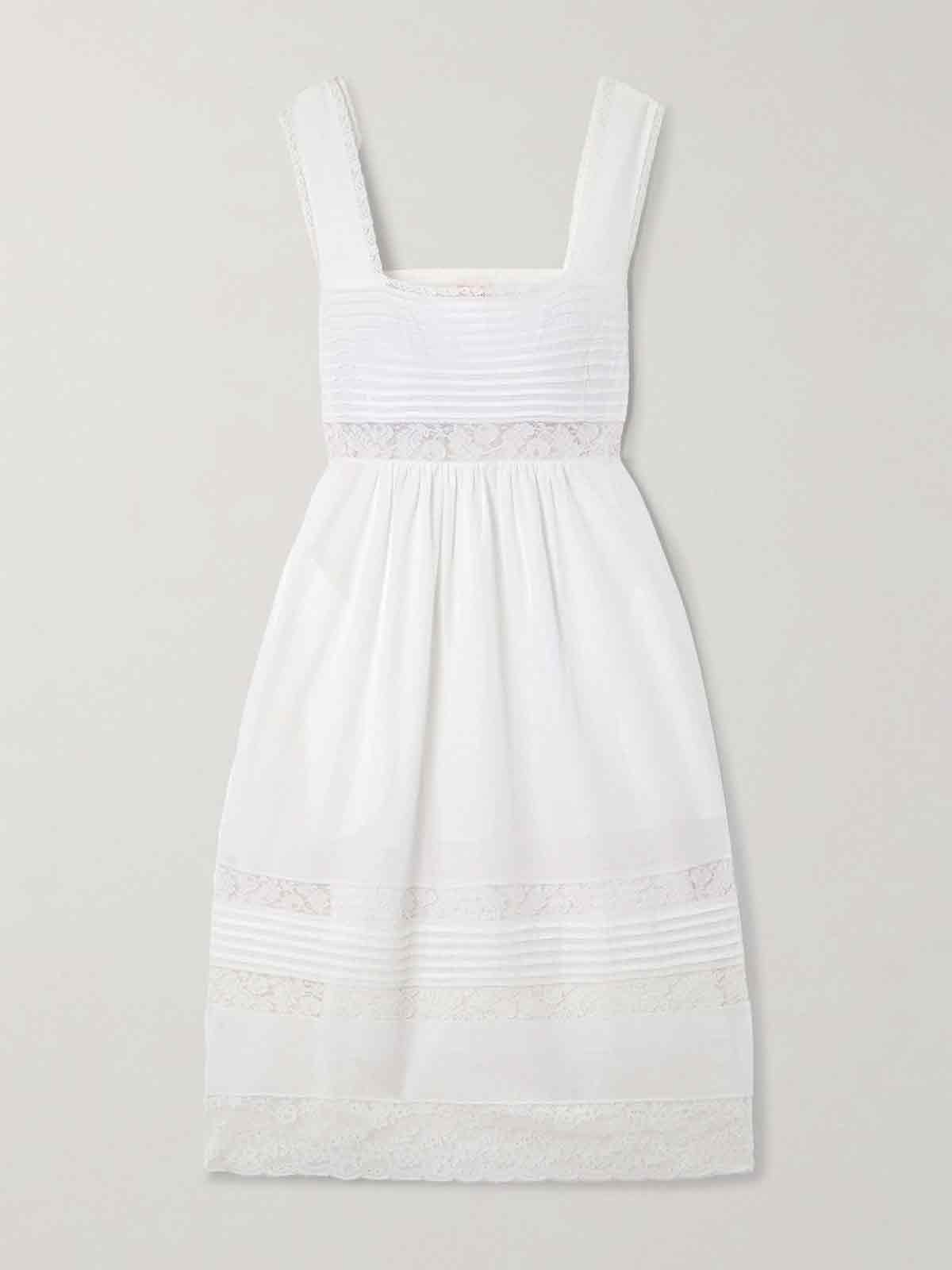 Rossana lace-trimmed pleated cotton-poplin mini dress LORETTA CAPONI